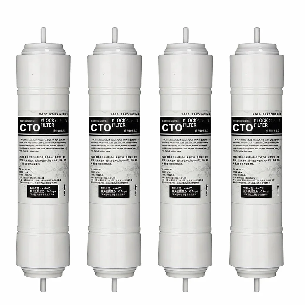 Zestaw 4 Filtrów Do Wody CTO Z Węglem Spiekanym, 11" X 2,5", Wkłady Wymienne Z Prostym Prętem 1/4" I Szybkozłączką Do Systemu Odwróconej Osmozy RO Pod Zlewem(3/8 Inch Fitting)