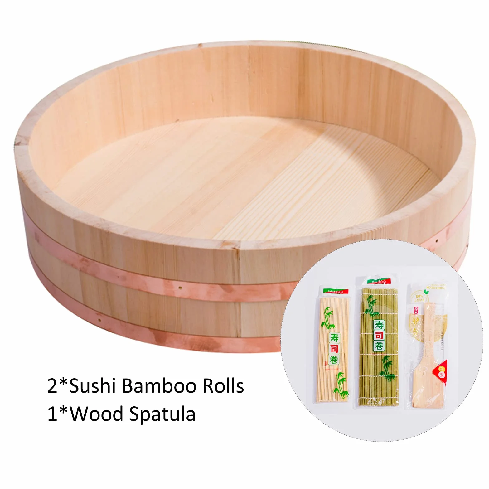 Wanna do mieszania ryżu, sushi, zestaw do robienia sushi z 1 łopatką do ryżu i 2 bambusowymi matami do sushi do użytku domowego w restauracji, 33x7,5 cm (30x7,5 cm)