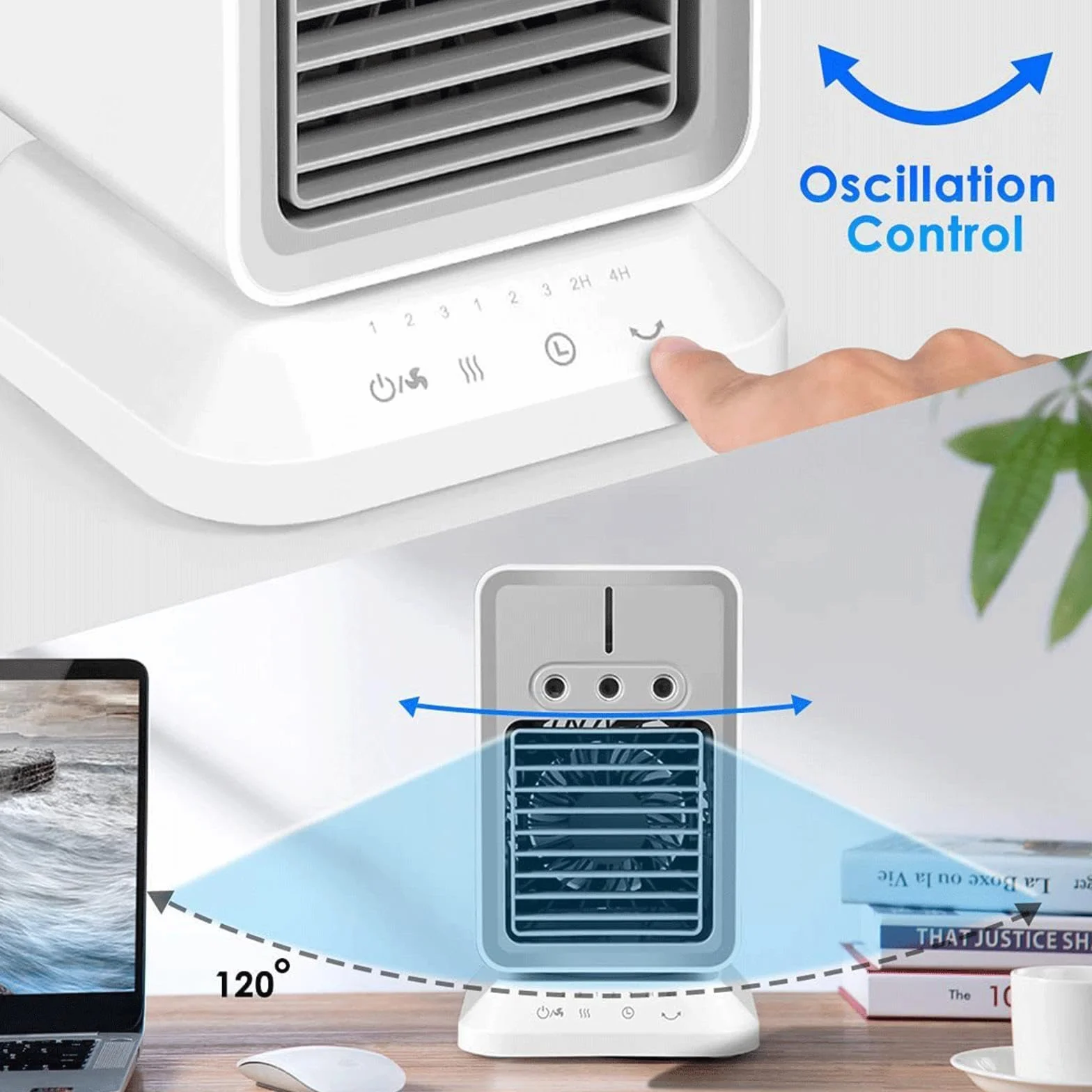 Przenośna klimatyzacja,Klimatyzator 4 w 1, 3 prędkości nawiewu, 3 tryby natrysku, 4 w 1 mini wentylator chłodzący powietrze, 2/4-godzinny timer, 120° oscylacyjny klimatyzator biurkowy do dom