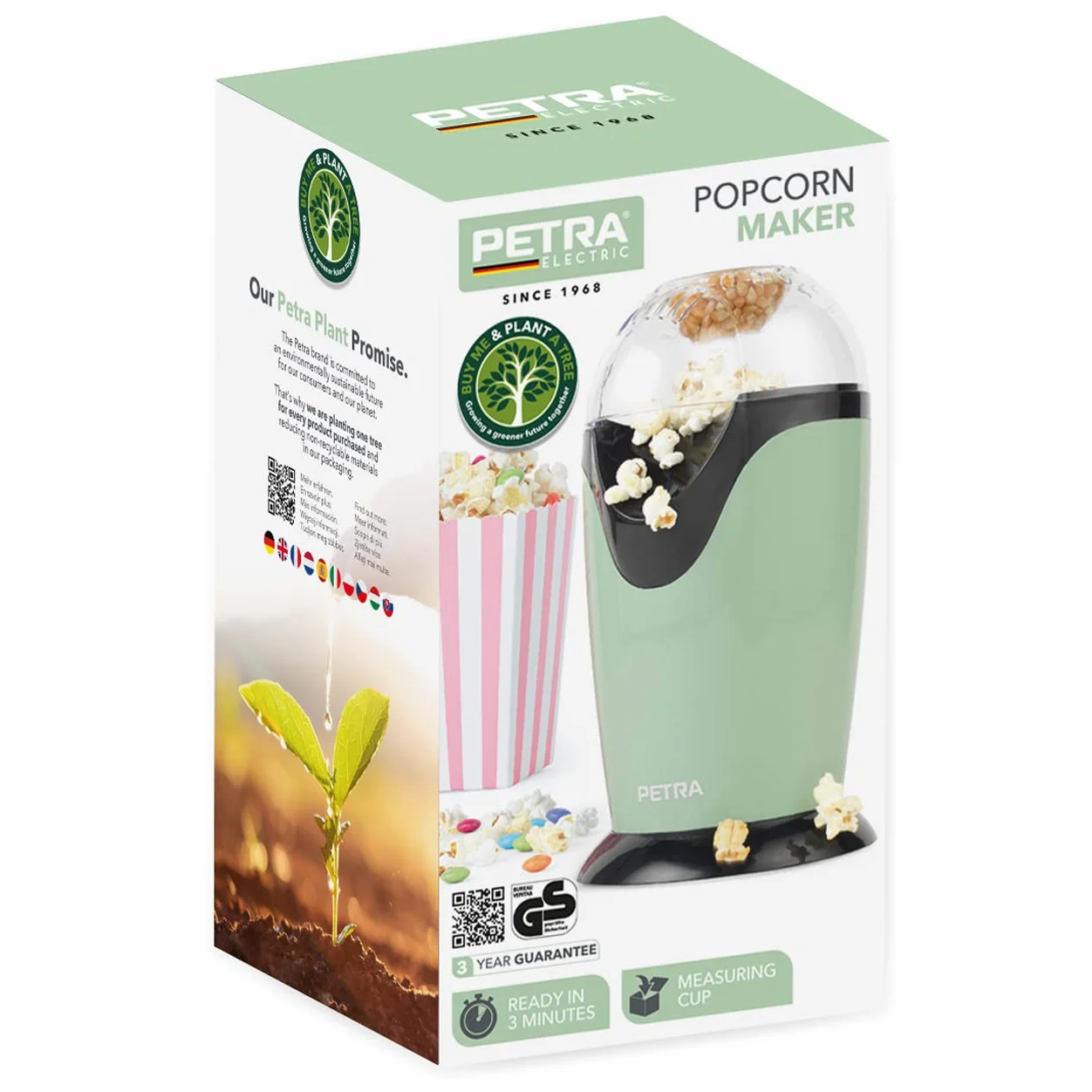 Petra PT0493GRVDEEU7 Elektryczna maszynka do popcornu 1200 W, bez oleju, zielona