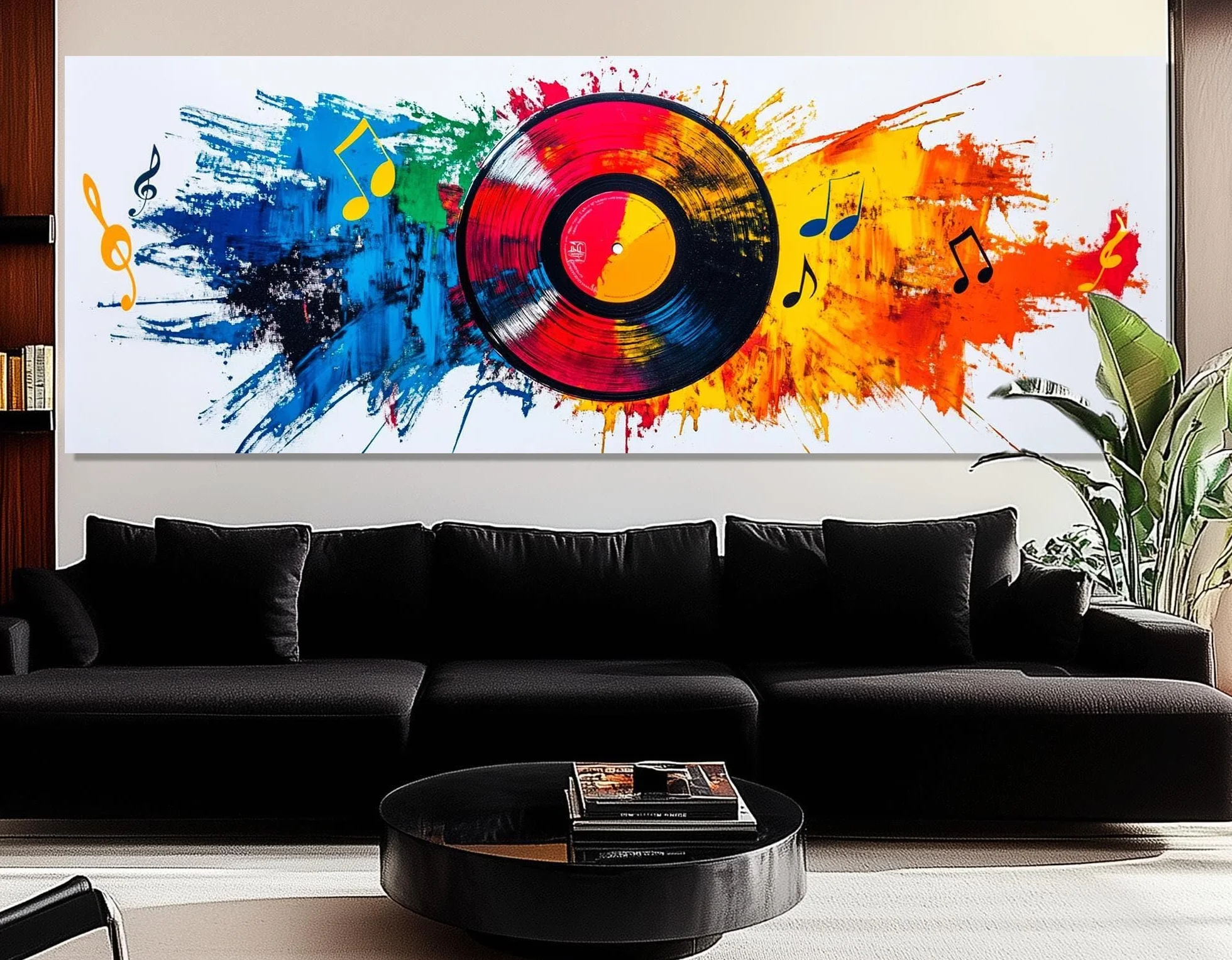 CAOXTART Płyta fonograficzna abstrakcyjny plakat na płótnie muzyka na płótnie pop art winylowy obraz do salonu dekoracja domu (60 x 180 cm/rama wewnętrzna)