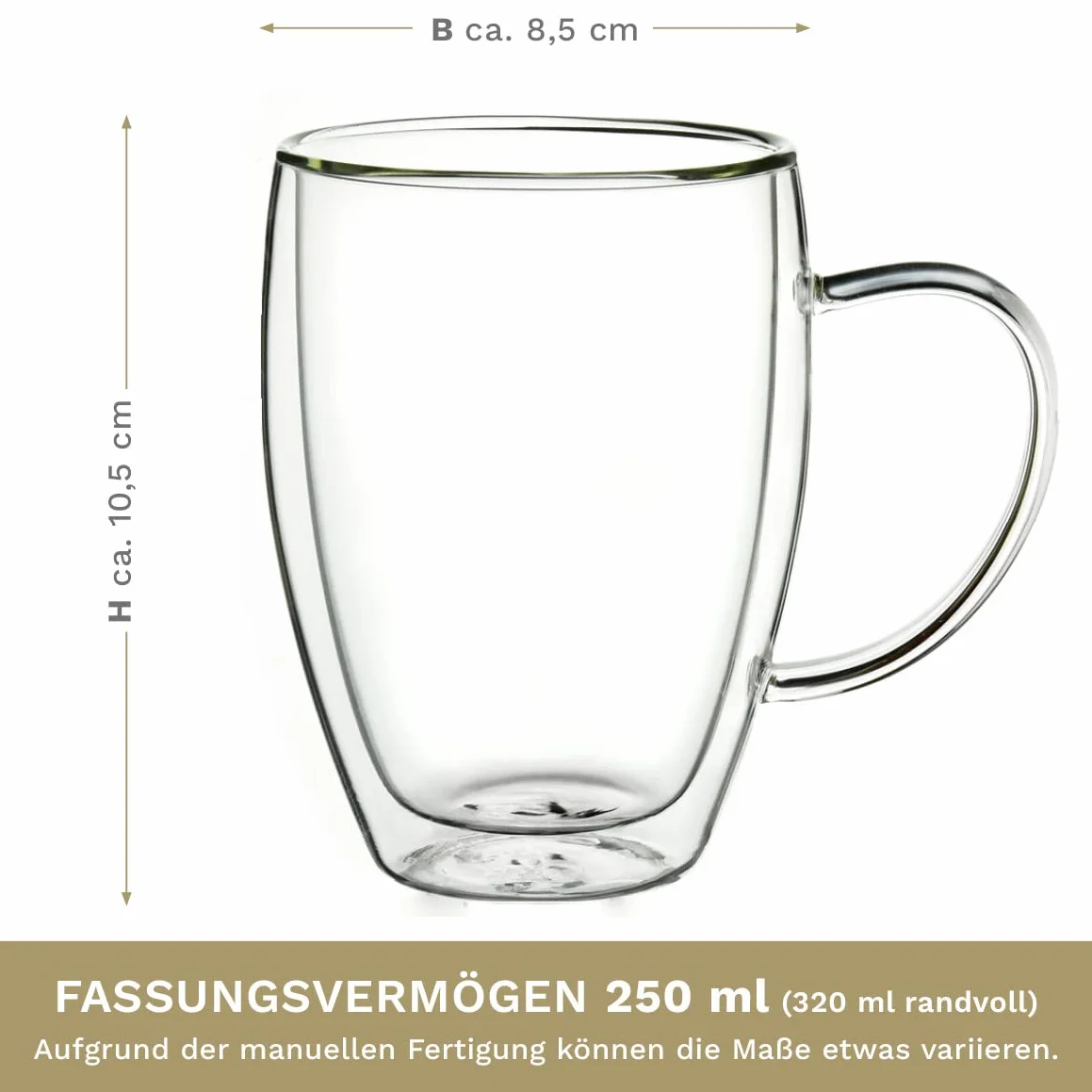 Creano Szklanki termiczne z podwójnymi ściankami, 400 ml, zestaw 8 sztuk, duże szklanki z podwójnymi ściankami, ze szkła borokrzemowego, szklanki do kawy, szklanki do herbaty, latte macchiato