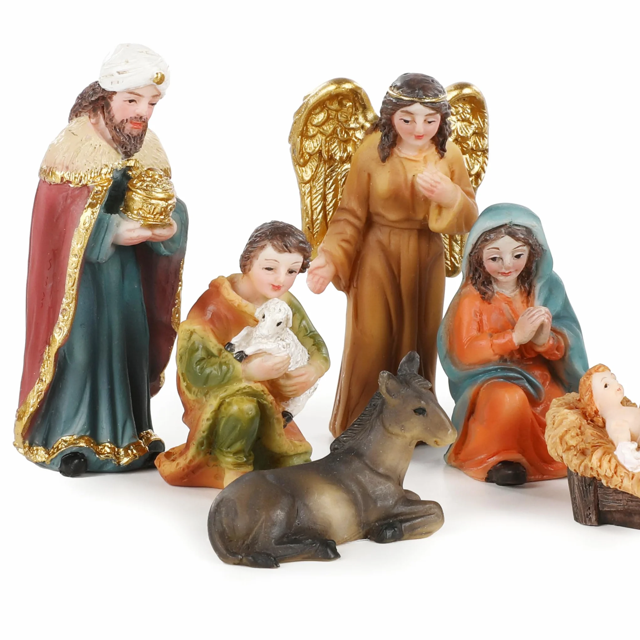 Nordstern Boże Narodzenie scena z 11 figurkami narodzin - szczegóły w klasycznym stylu z Sagrada Familia, Three Santos Kings, Angels and Pasterz