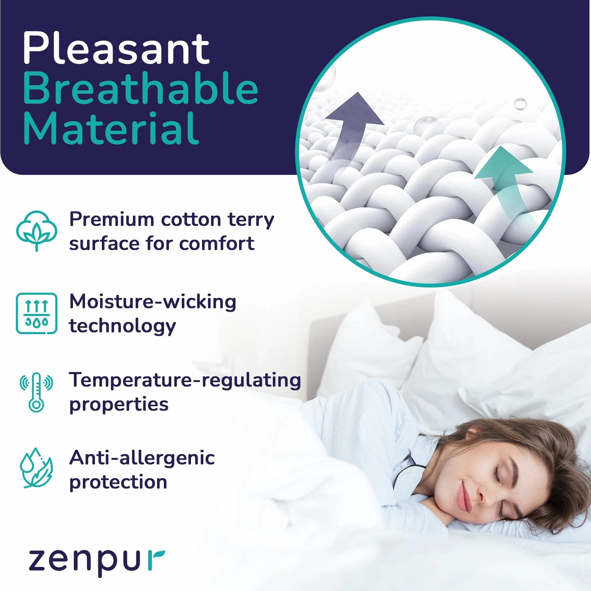 ZenPur Protège-Matelas 160 x 200 cm en Coton Respirant Imperméable Standard 100 by Oeko-TEX®