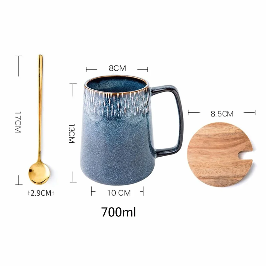 Duże ceramiczne kubki do kawy z pokrywką i chochlą, kubki do kawy z dużym uchwytem, bardzo duży kubek do herbaty i kawy do biura i domu, prezenty dla mężczyzny, kobiety, taty i mamy, kuchenka mikrofalowa C-700 ml