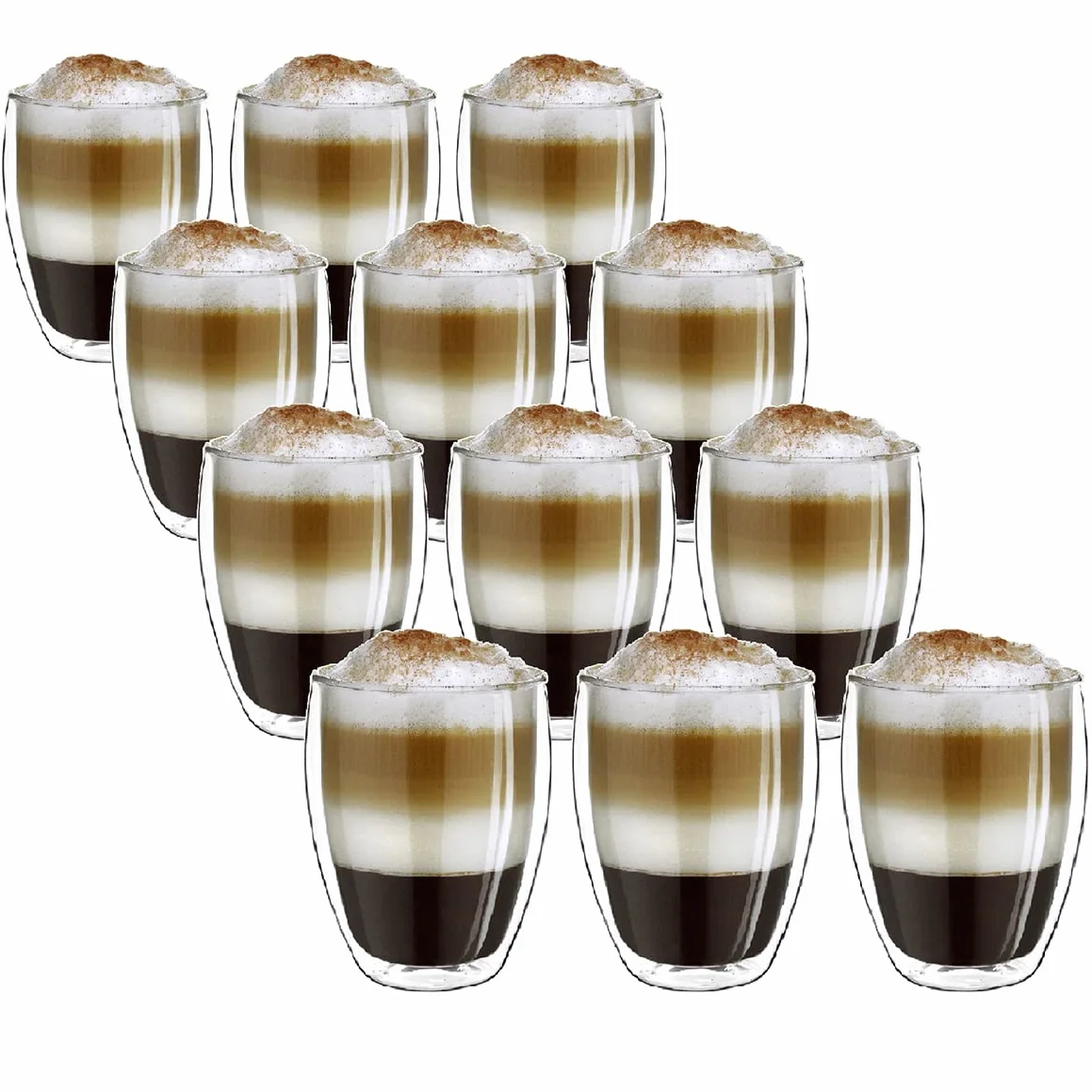 Creano Szklanki termiczne z podwójnymi ściankami, 250 ml, zestaw 12 sztuk, duże szklanki z podwójnymi ściankami, ze szkła borokrzemowego, szklanki do kawy, szklanki do herbaty, latte macchiato