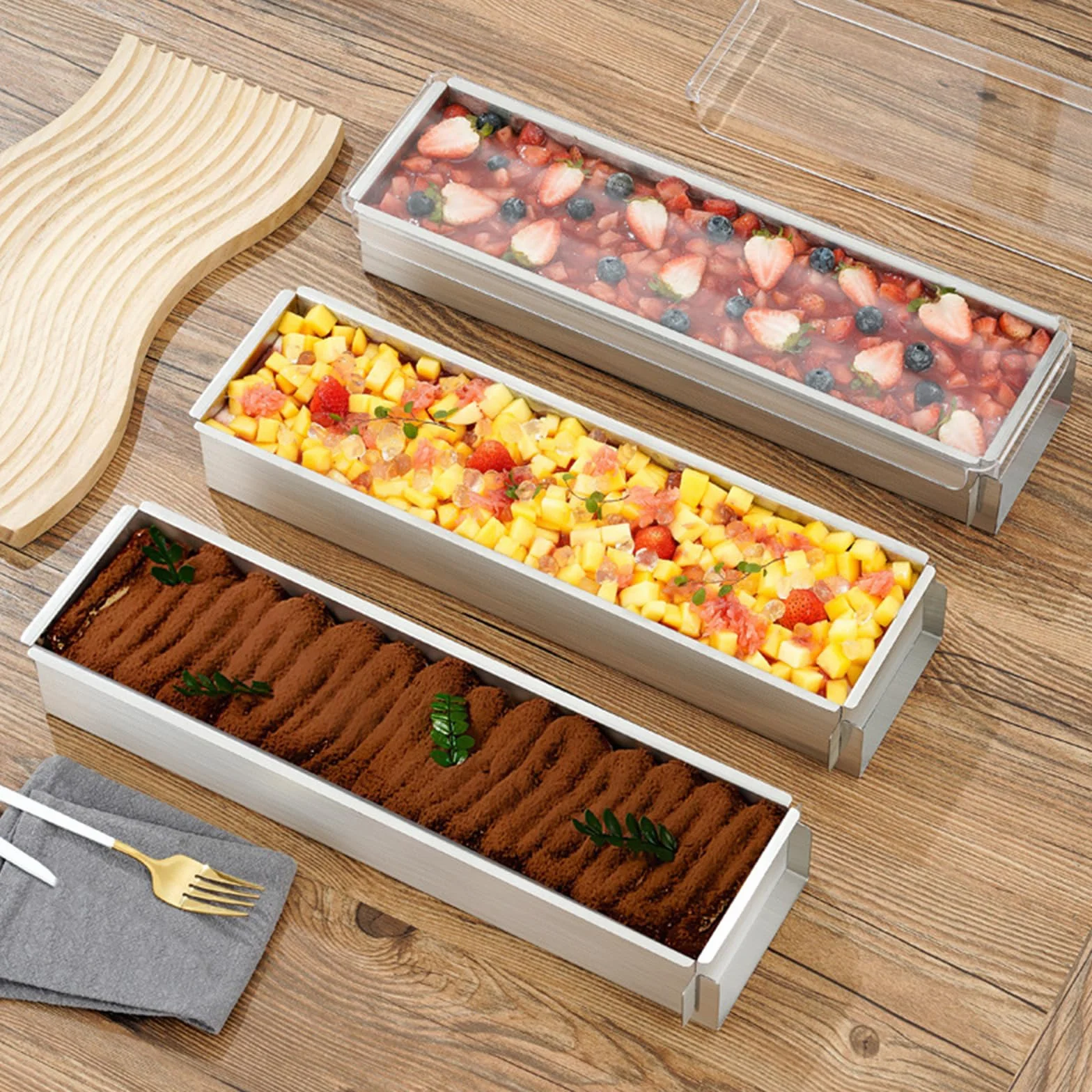 Z 3 foremek Tiramisu, w tym szpatułka i zdejmowany panel 304 formy do pieczenia ze stali nierdzewnej do solidnego użytku forma do pieczenia serników