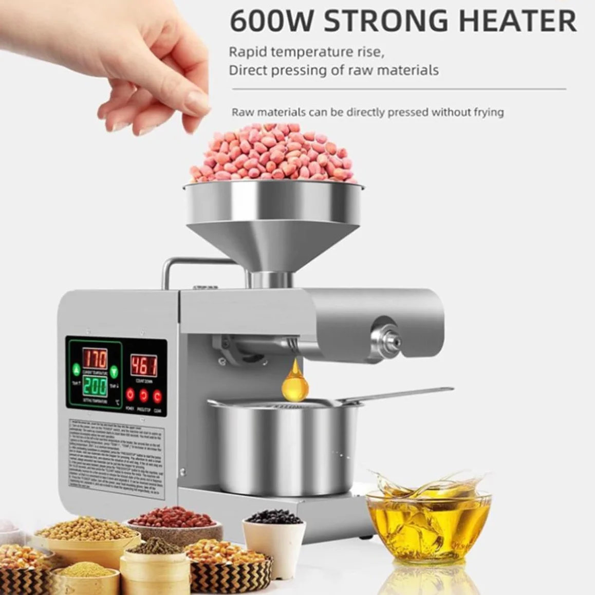 Ekstraktor oleju z nasion na zimno o mocy 820 W, elektryczna prasa do oleju, automatyczna maszyna do wytwarzania oleju organicznego z regulacją temperatury 40–240 ℃ Inteligentny młyn olejowy