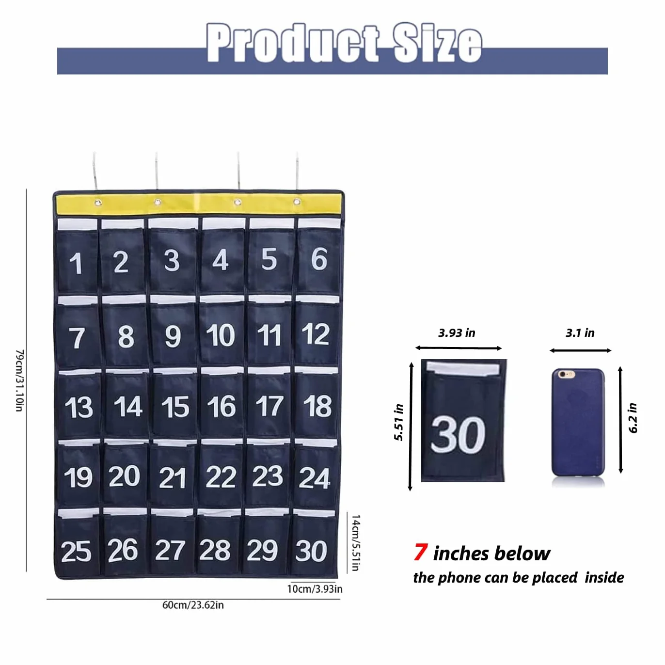 Wiszący organizer 30 kieszeni granatowy 79x60 cm do przechowywania