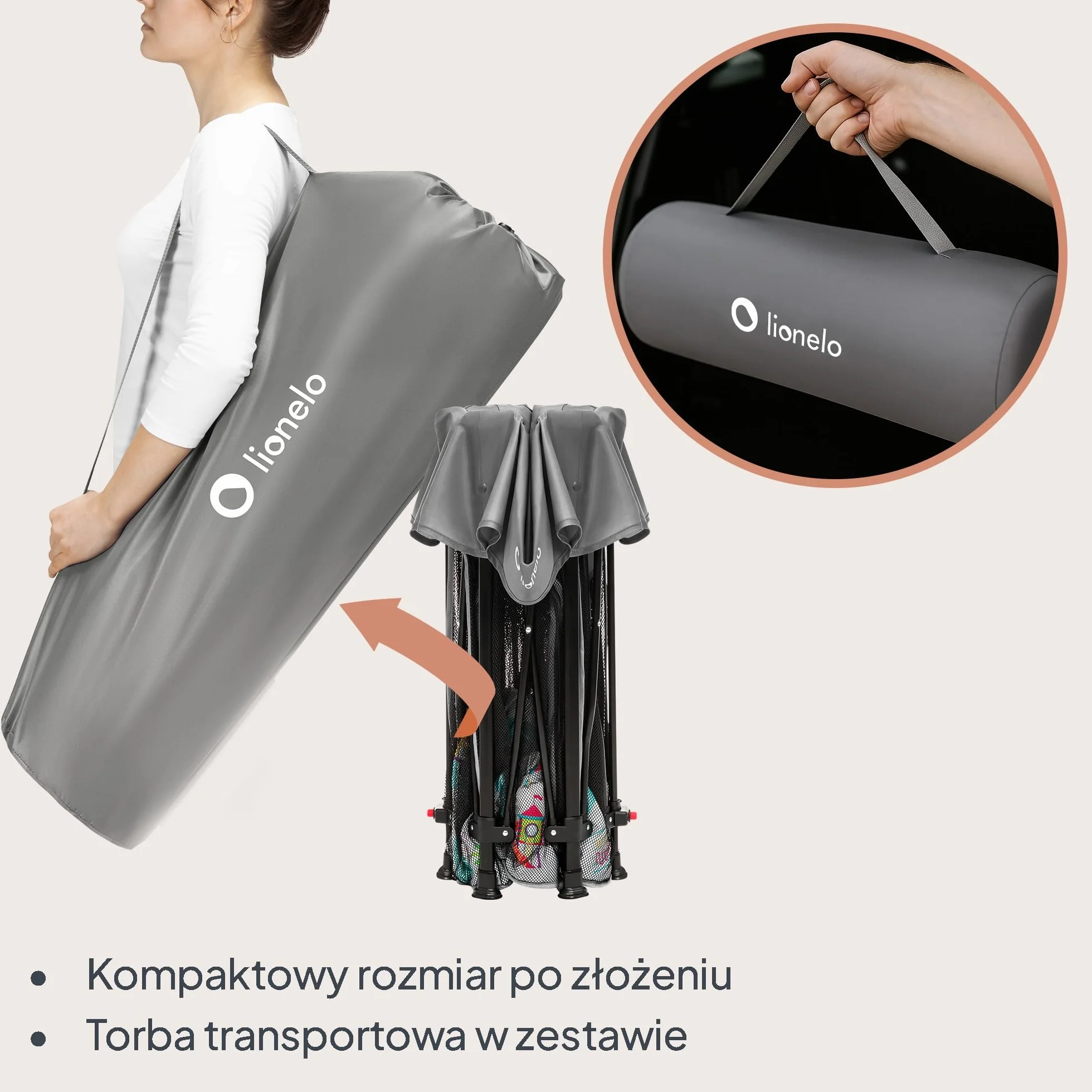 Lionelo Roel Plus Duży Kojec Dziecięcy z Siatką, Składany i Przenośny, Wejście Boczne na Zamek, Blokada LockGuard, Zaokrąglone Krawędzie, Miękkie Dno, Torba, Średnica 134 cm, 6–36 mies., do 15 kg