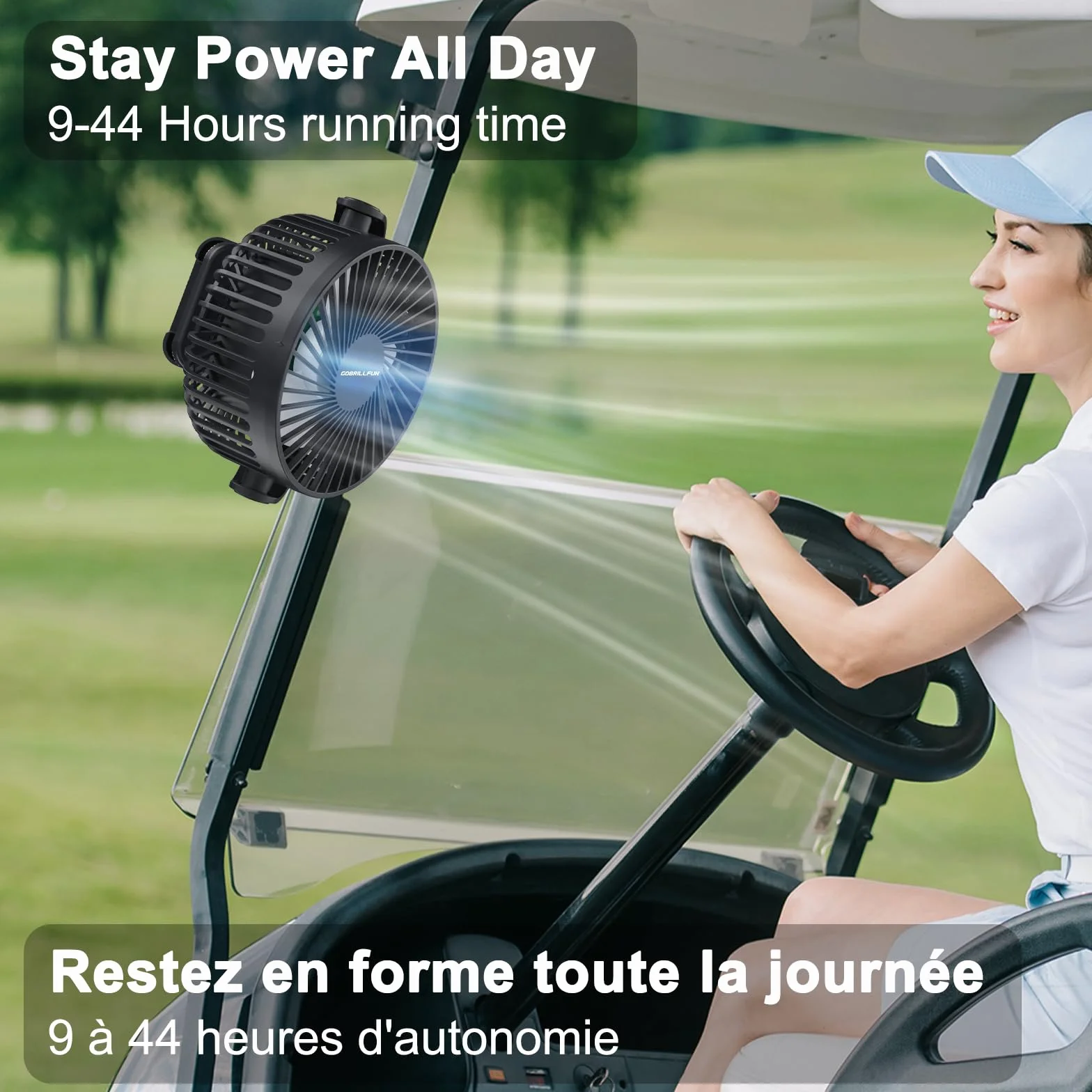 Wentylator z klipsem 15,2 cm (6"), akumulator 12000 mAh, z pilotem zdalnego sterowania, USB do ponownego ładowania ze światłami LED, 3 prędkości, wentylator na baterie z timerem (czarny)
