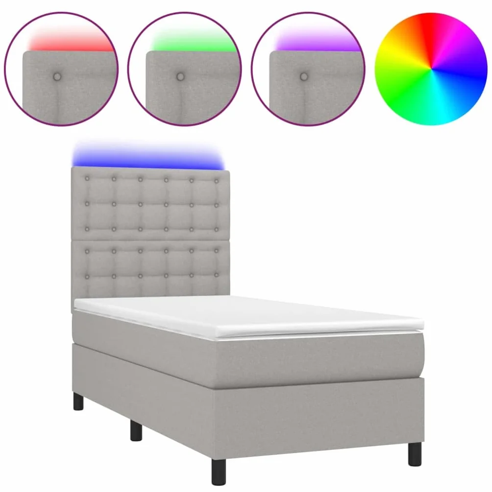 Tkanina regulowany zagłówek LED 80x200 cm Szary | Łóżko kontynentalne z materacem 80x200 cm jasnoszare tkanina LED regulowany zagłówek
