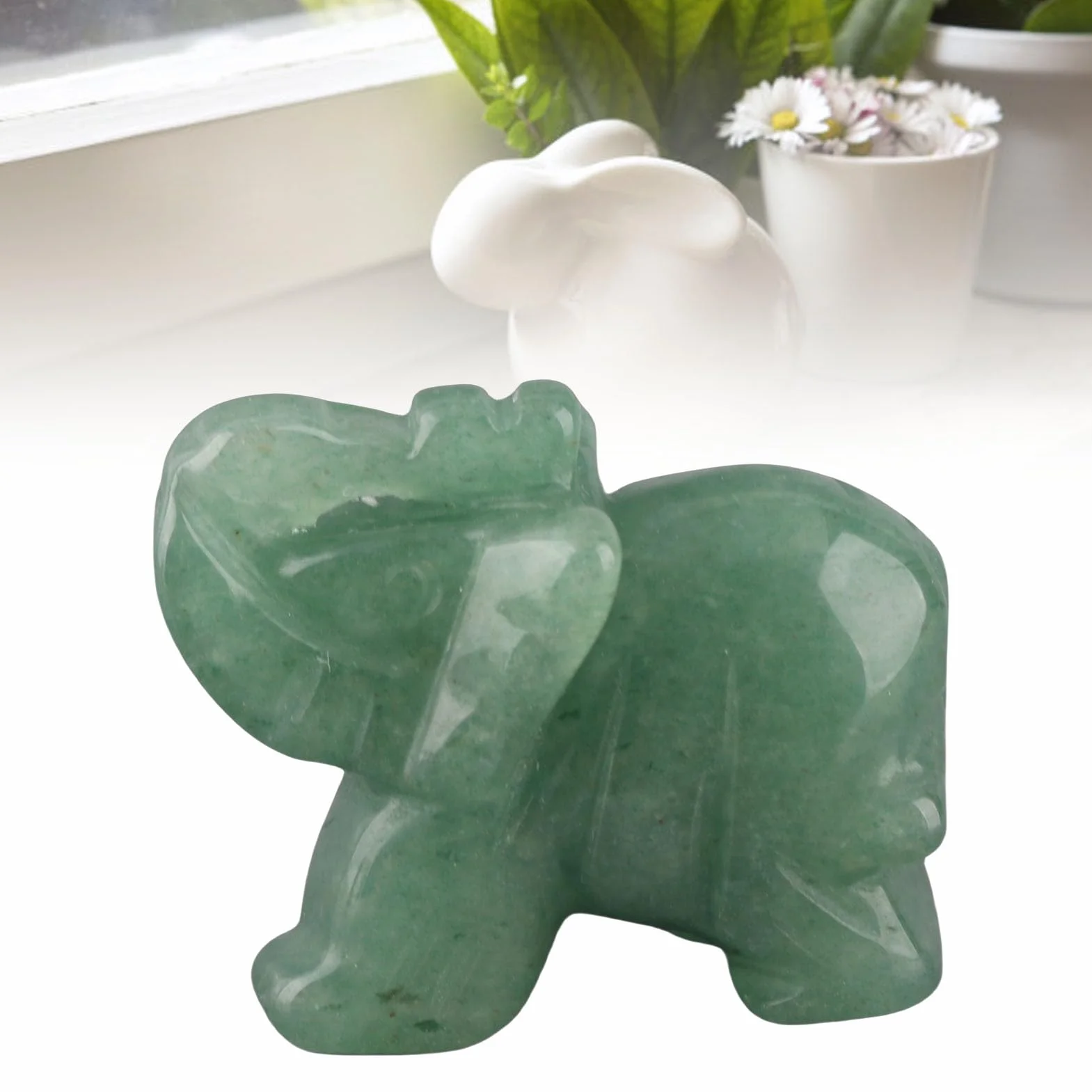 Kamień naturalny słoń figurka jadeit rzeźbiony szczęśliwy słoń dekoracja domu 3,8 cm (07)