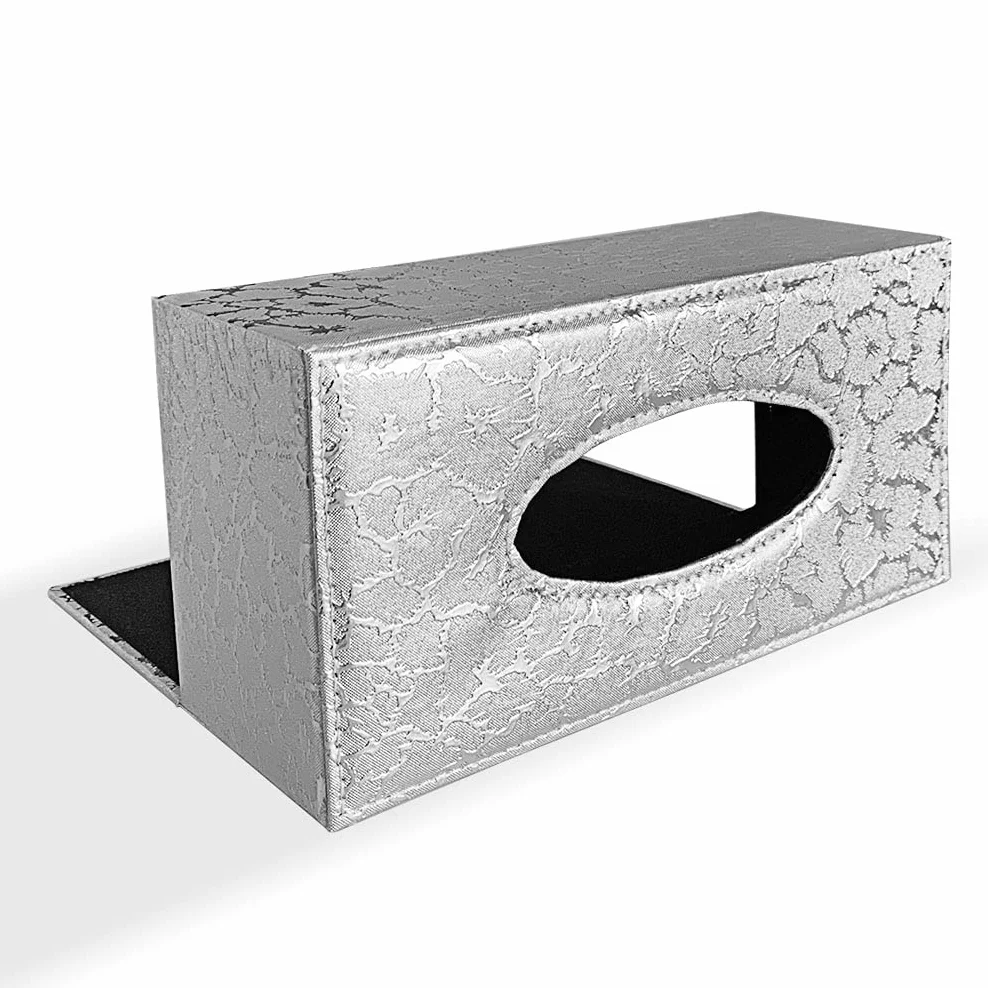 Stylowy uchwyt na chusteczki z PU skóry, nowoczesny prostokątny uchwyt na serwetki Pumping Paperchase (Silver Lightning)