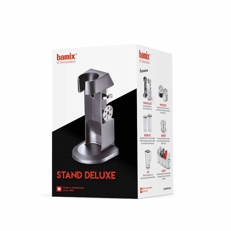bamix Deluxe uchwyt do wszystkich blenderów Bamix, podstawa do blatu roboczego lub ściennego, wyprodukowano w Szwajcarii, kolor czarny