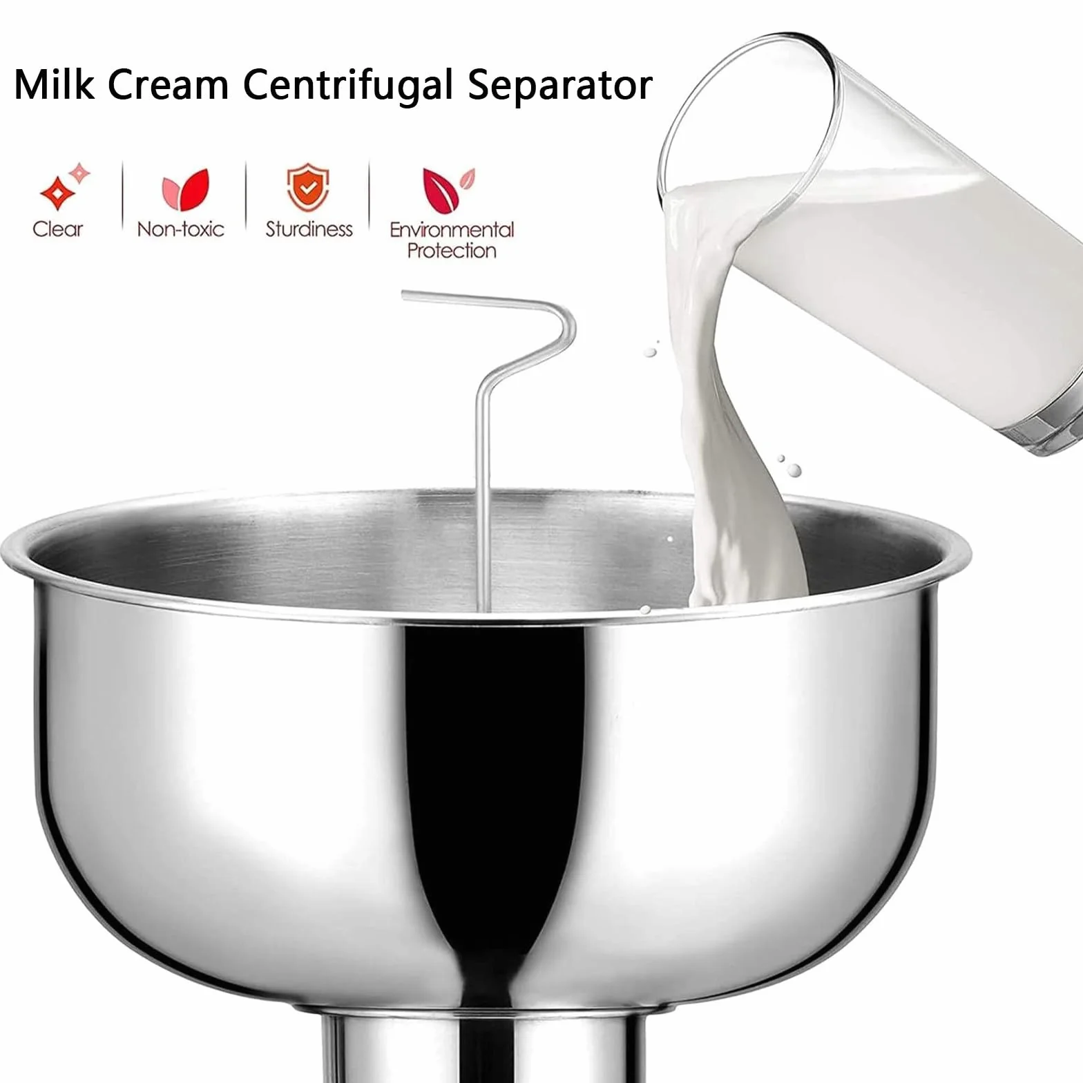 Wirówka do Mleka 5L Elektryczna, Separator Śmietany Stal Nierdzewna 50L/H, 11000 RPM,do Produkcji Masła i Sera, Milk Skimmer High Efficiency