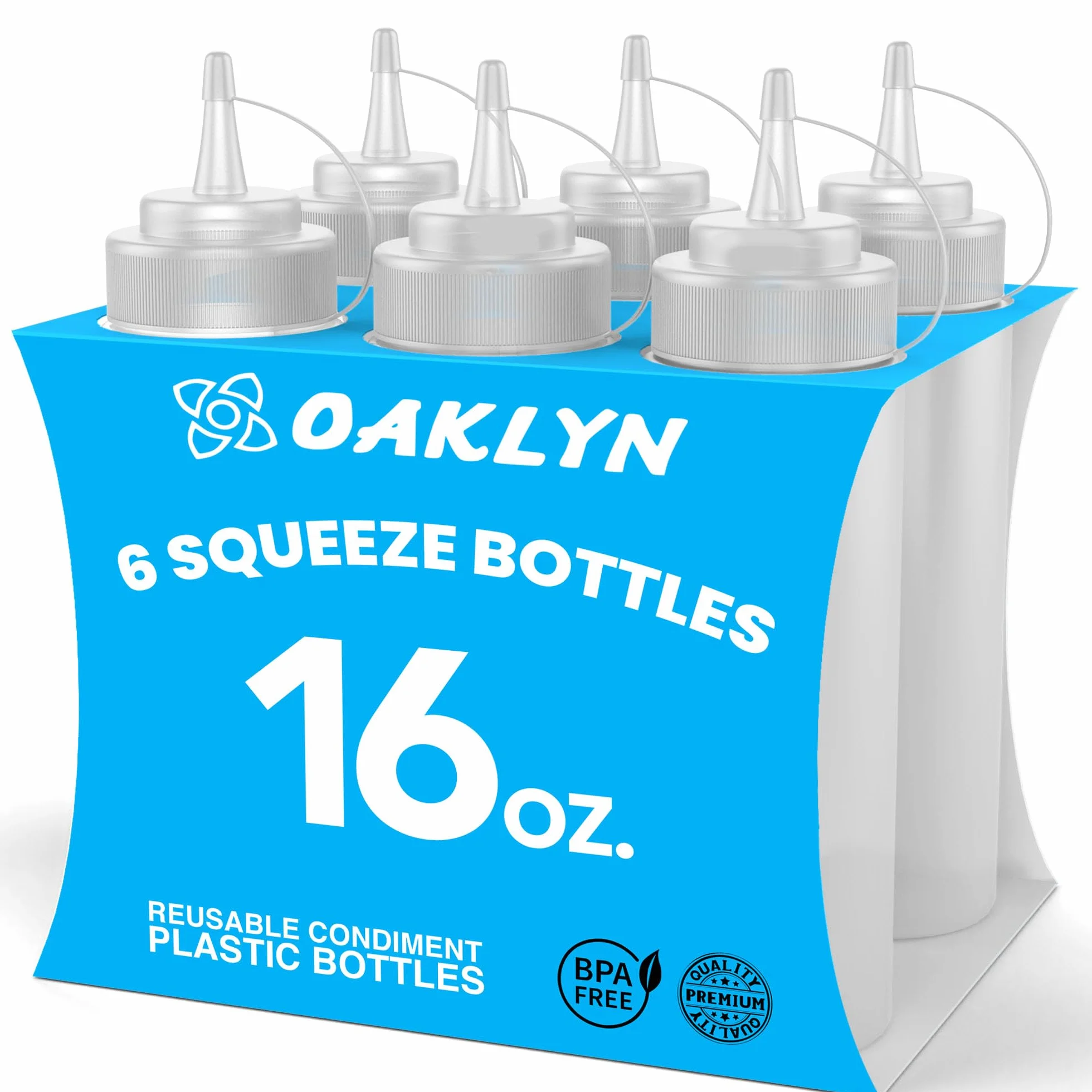 Oaklyn (6pk 16 oz plastikowa butelka na sos z zakręcanymi pokrywkami - Top Mayo Hot Sauces Oliwa z oliwek Ketchup Dozownik musztardy - Butelka Dozownik do grilla bez BPA
