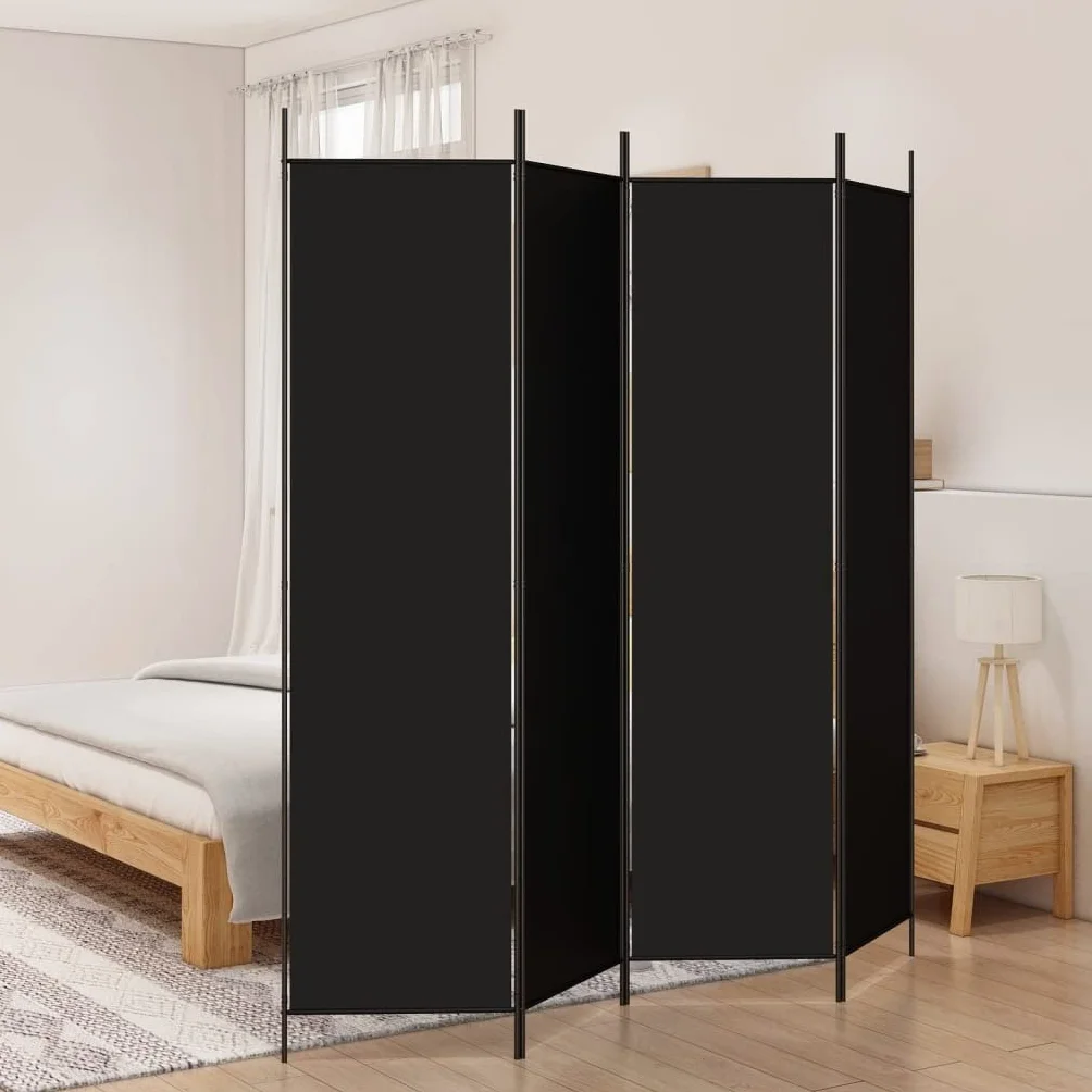 vidaXL Parawan 4-panelowy, czarny, 200x200 cm, tkanina
