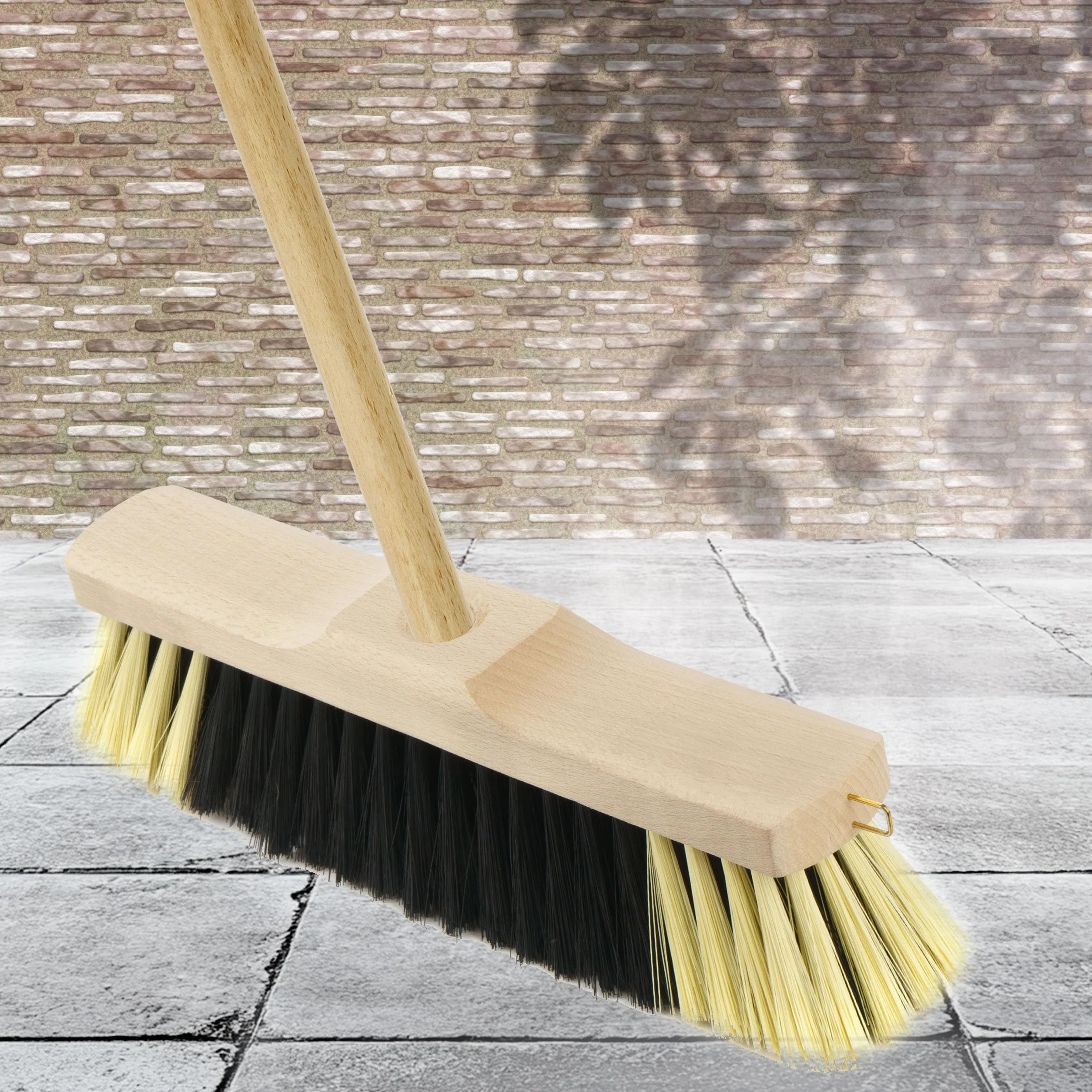 Miotła z Włosia PCV Głowica miotły 40cm Zamiatacz Szczotka do Każdej Powierzchni Oprawa Drewniana Miotła Bez Kija Otwór 1,5cm Odporny na Zniekształcenia i Warunki Atmosferyczne Materiał