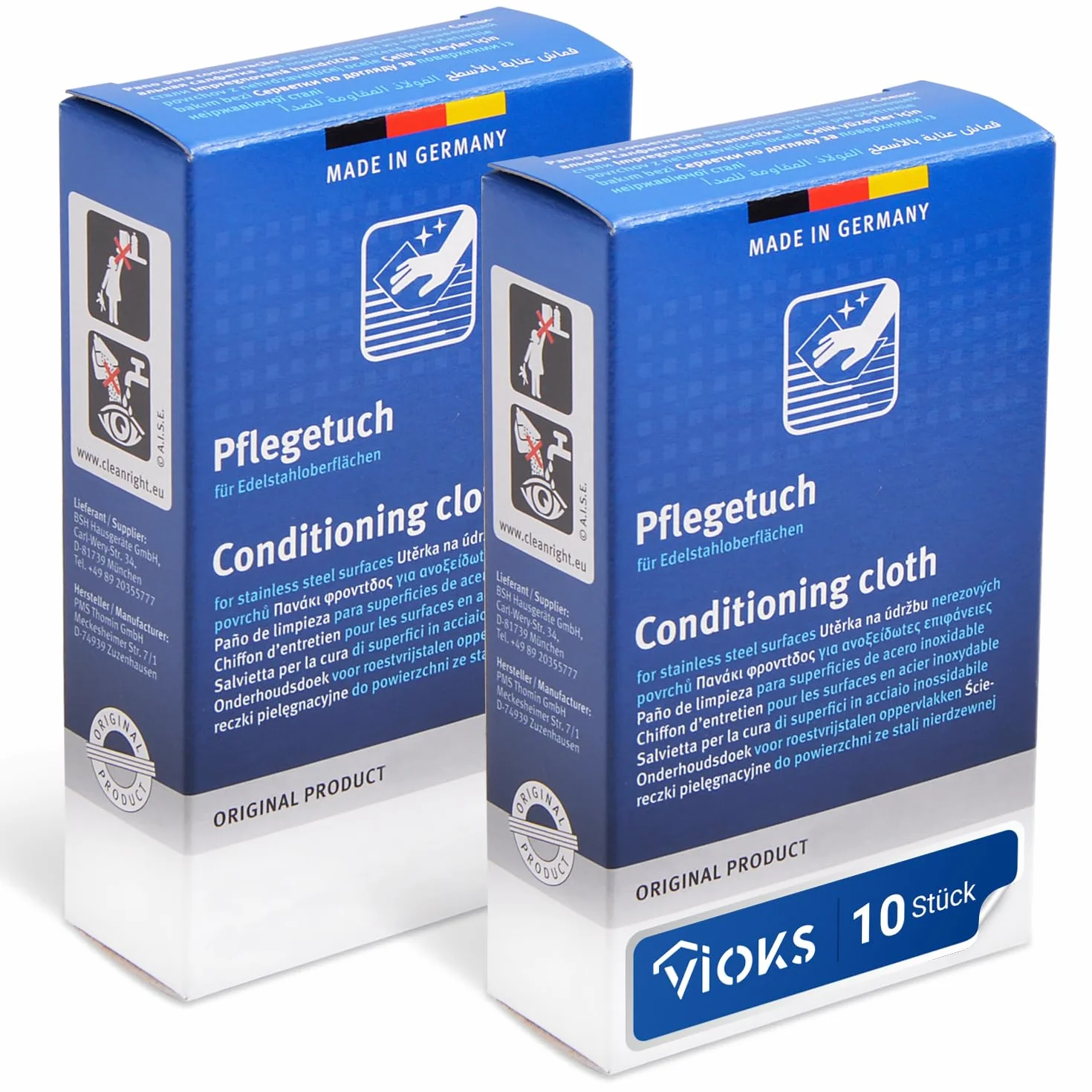 VIOKS Ściereczka do pielęgnacji powierzchni ze stali nierdzewnej, 10 x zamiennik do Bosch 00311944 Protect, stal nierdzewna, chusteczki do pielęgnacji piekarnika, płyty kuchennej, lodówki, kuchenki mikrofalowej, maszyny kuchennej