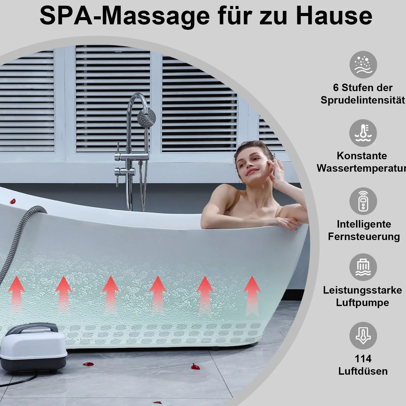Mata do wanny spa, mata bąbelkowa, mata do wanny z hydromasażem z poduszkami, antypoślizgowe przyssawki, przenośny masażer do kąpieli bąbelkowej z 6 prędkościami, do relaksu w domu
