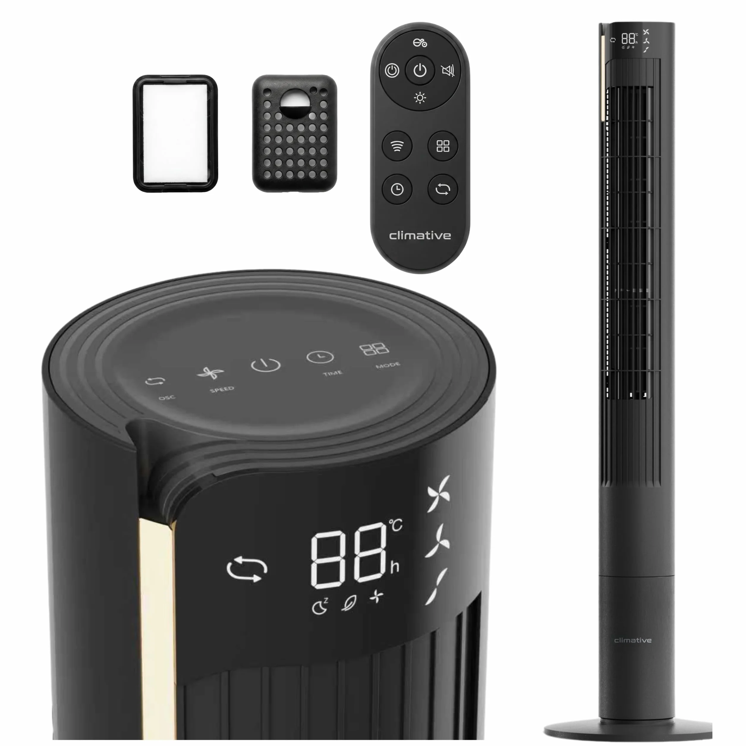 Wentylator kolumnowy 115cm WiFi Tuya, Jonizator i Pojemnik na zapach, Potężny wiatr 8,5m/s, Lampka nocna, Oscylacja, Timer 12h, Wyświetlacz LED, Cichy wentylator stojący, Czarny