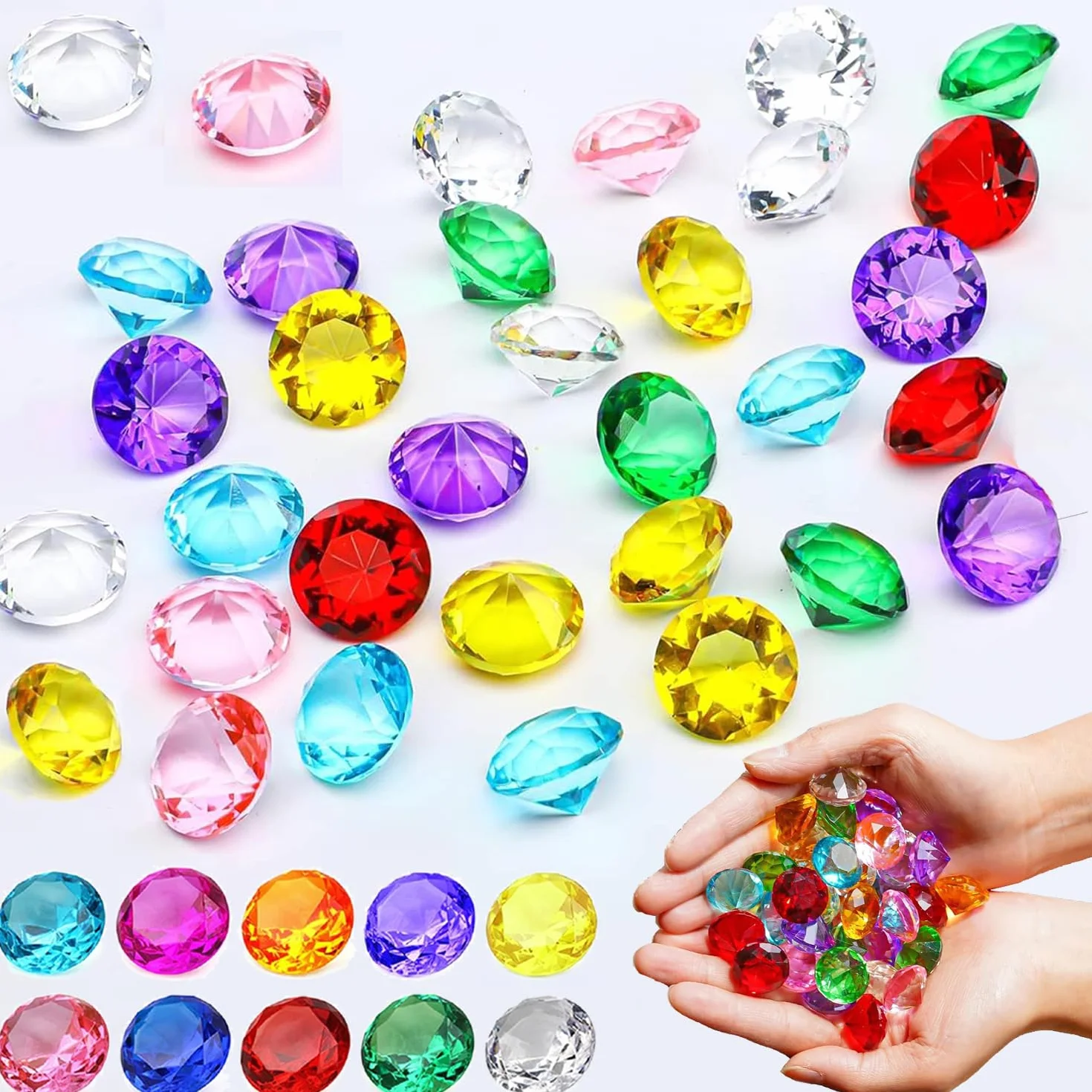 100 sztuk diamentów dla dzieci, 20 mm, kolor kamieni szlachetnych dla dzieci, duża zabawa, akrylowe diamenty, kamienie ozdobne do robótek, dekoracja do sypania na ślub, przyjęcie, wypełnienie wazonów