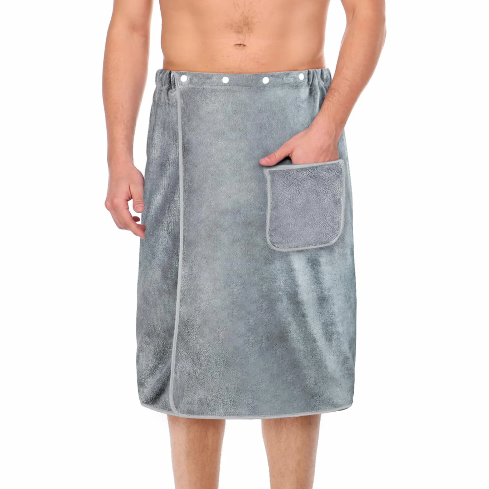 Aomig Męski kilt do sauny, szary, elastyczny, regulowany rozmiar, męski ręcznik kąpielowy z zatrzaskiem, duży, szybkoschnący ręcznik do sauny, ręcznik hammam, do studia fitness, prysznica, sauny, spa