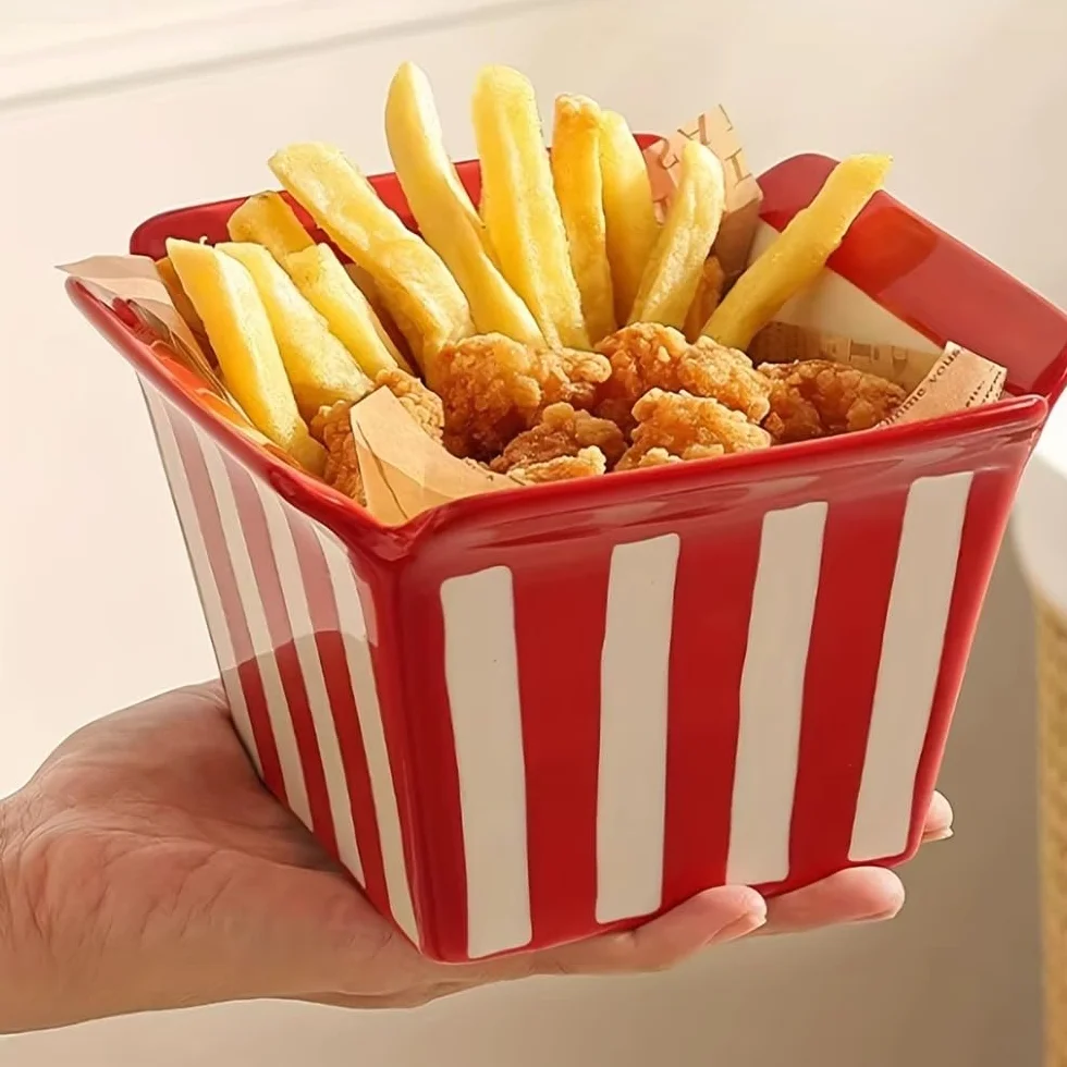 Ceramiczna miska na przekąski, urocza, odporna na ciepło konstrukcja w paski do popcornu, sałatki, deserów, jogurtu, płatków śniadaniowych, lodów, makaronu błyskawicznego - idealna do serwowania