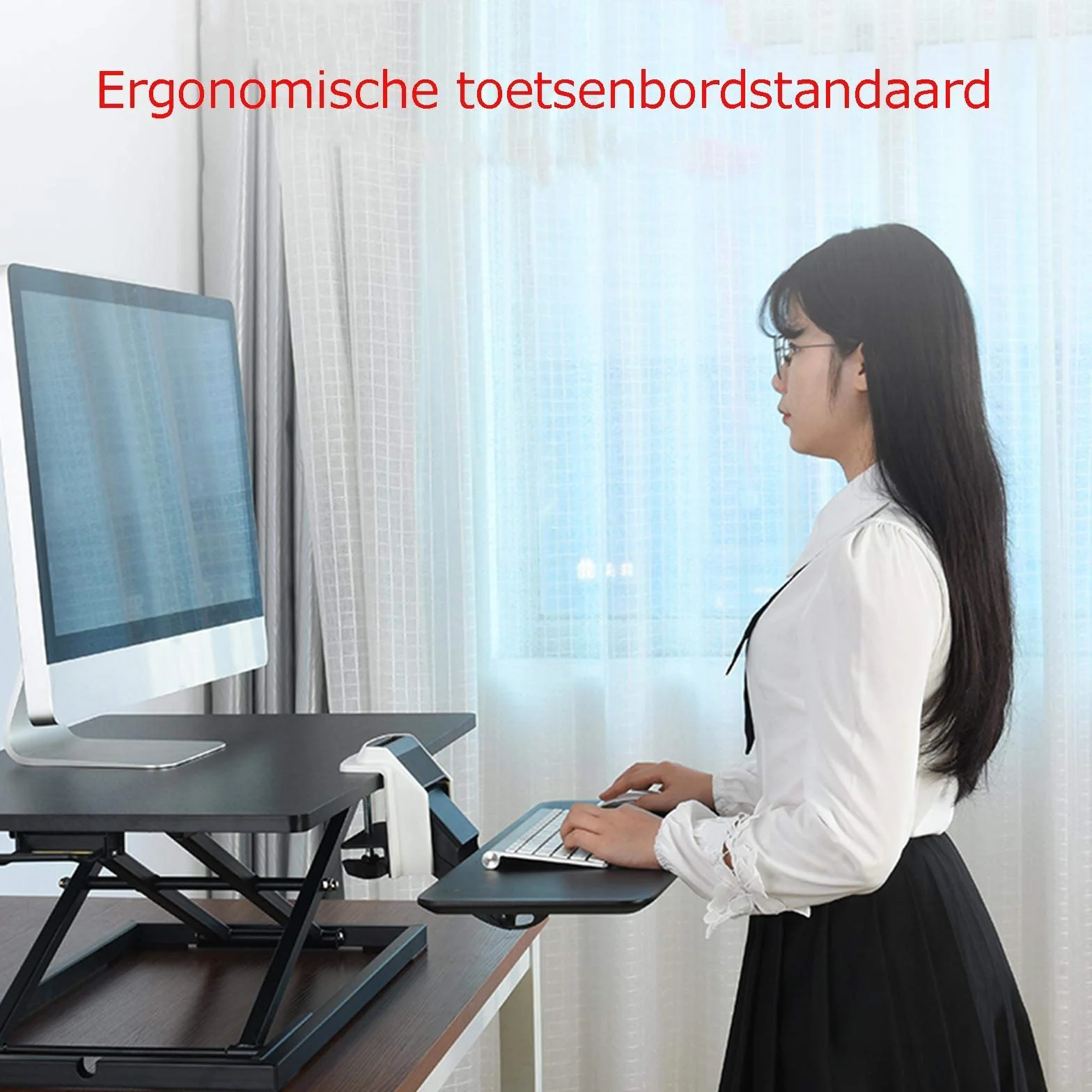 Ergonomia Półka Na Klawiaturę, Regulowany Kąt Nachylenia I Wysokość, Z Podkładką Pod Nadgarstek I Uchwytem Na Telefon Komórkowy, Odpowiednia Do Stołów O Wymiarach 10~60 Mm, Kąt Można Również Zablo