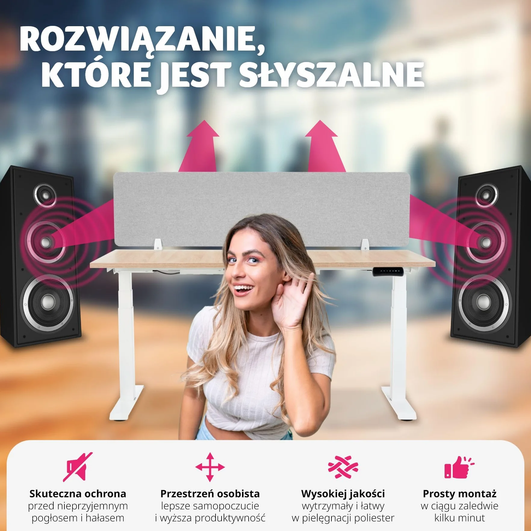 tectake® Panel Dźwiękochłonny na Biurko, Izolacja Akustyczna, Łatwy Montaż bez Wiercenia 160 x 40 cm (Szary)
