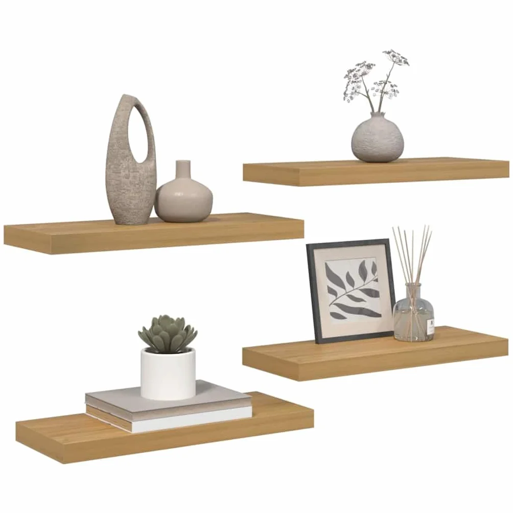 Regał ścienny, montowany na ścianie, zestaw 4 sztuk, brązowy materiał drewnopochodny, 60 x 23 x 4 cm, nowoczesny design, regał wiszący do salonu, sypialni, kuchni, łazienki, trwały