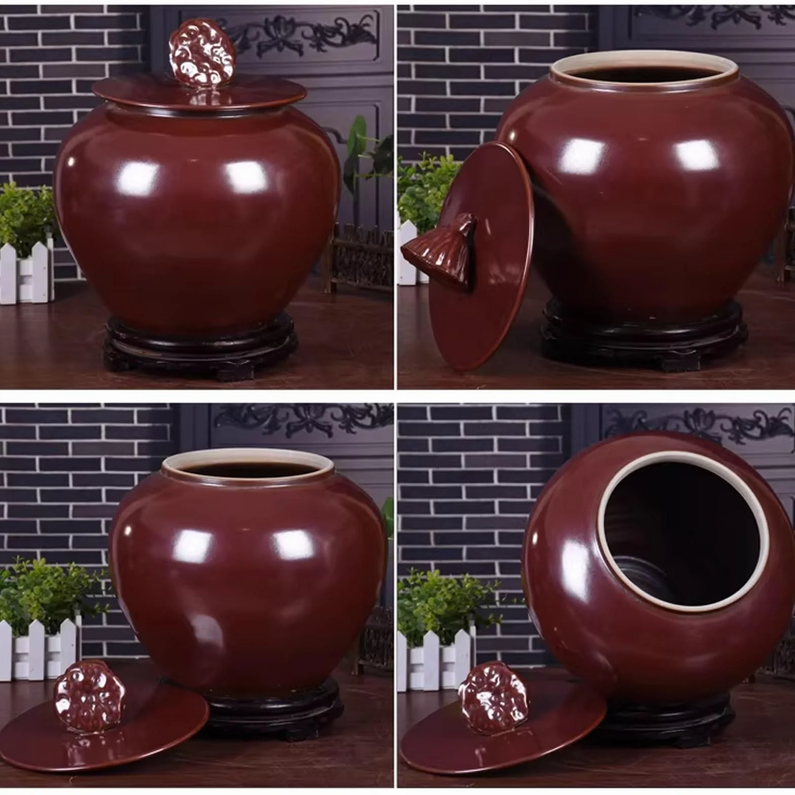 Generisch Ceramiczny pojemnik na zboża z hermetyczną pokrywką, duża pojemność, pojemniki na zapasy w stylu chinoiserii, do ryżu, mąki, płatków owsianych, kawy, brązowego cukru, herbaty, ciastek
