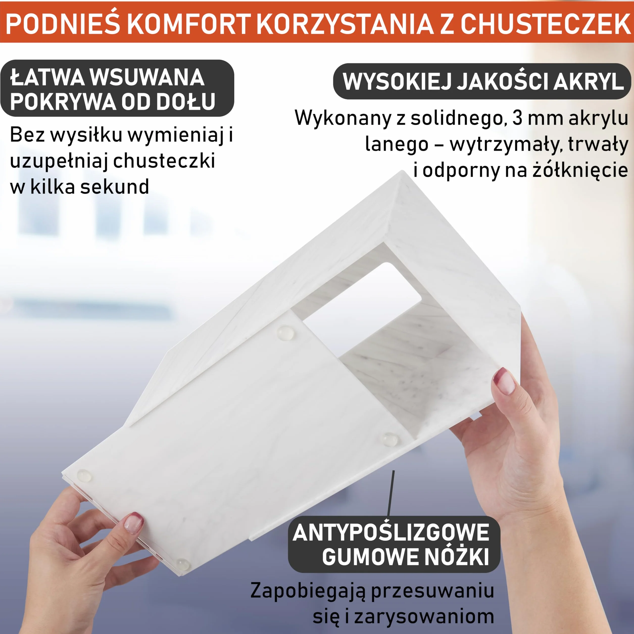 Akrylowy Dozownik Na Chusteczki Prostokątny Marmur