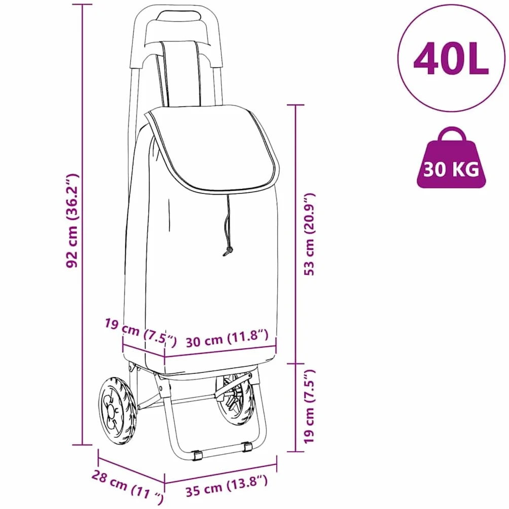 vidaXL Wózek na zakupy Czarny 35 x 28 x 92 cm Tkanina Oxford, Poręczny, nowoczesny wózek zakupowy, składany, lekki, wodoodporny do użytku wewnętrznego