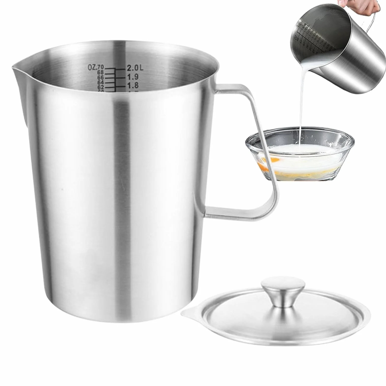 Dzbanek Spieniający Mleko 2L Ze Stali Nierdzewnej Przenośny Gadżet Kuchenny | przenośny dzbanek do spieniania mleka do przygotowywania kawy Do Latte, Cappuccino i Napojów dla Kawiarni, Domu i Kuch