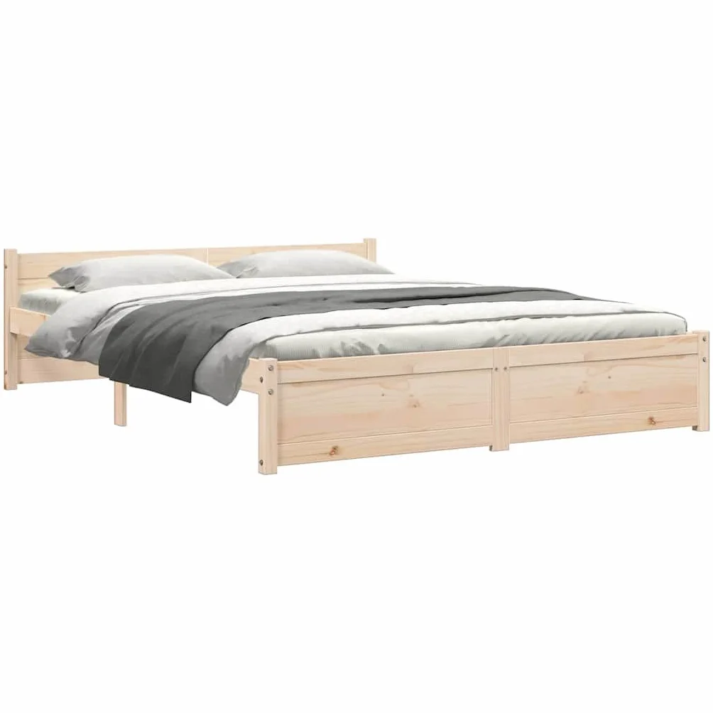 lite drewno sosnowe nowoczesny zagłówek 135x190 cm brąz | Rama łóżka lite drewno sosnowe 135x190 cm podwójna stelaż z zagłówkiem do sypialni