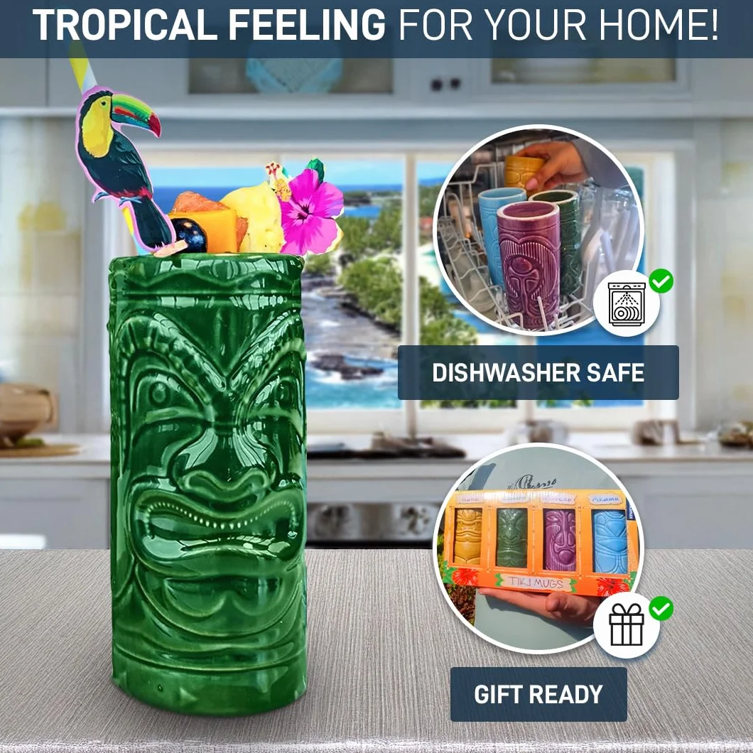 Mikamax Tiki Mugs - Kubki Tiki - Kubki Koktajlowe - Kieliszki do Koktajli - Kubki Ceramiczne - Kubki Barowe - Kieliszki Imprezowe - Kompletny Zestaw