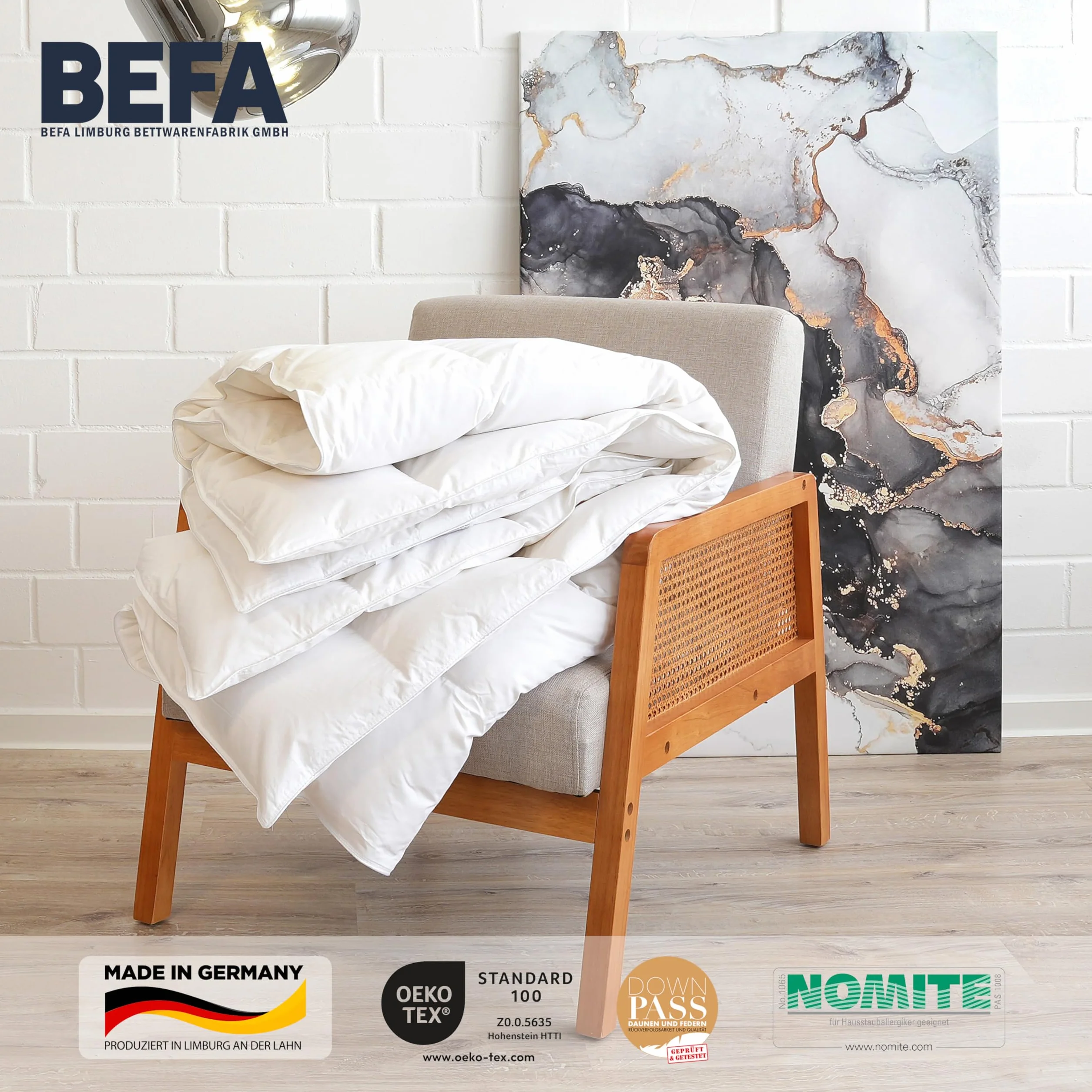 Kołdra puchowa Tencel 200x220 cm 90% puch 10% pierze BEFA NATUR Made in Germany Öko-Tex 100 klasa 1