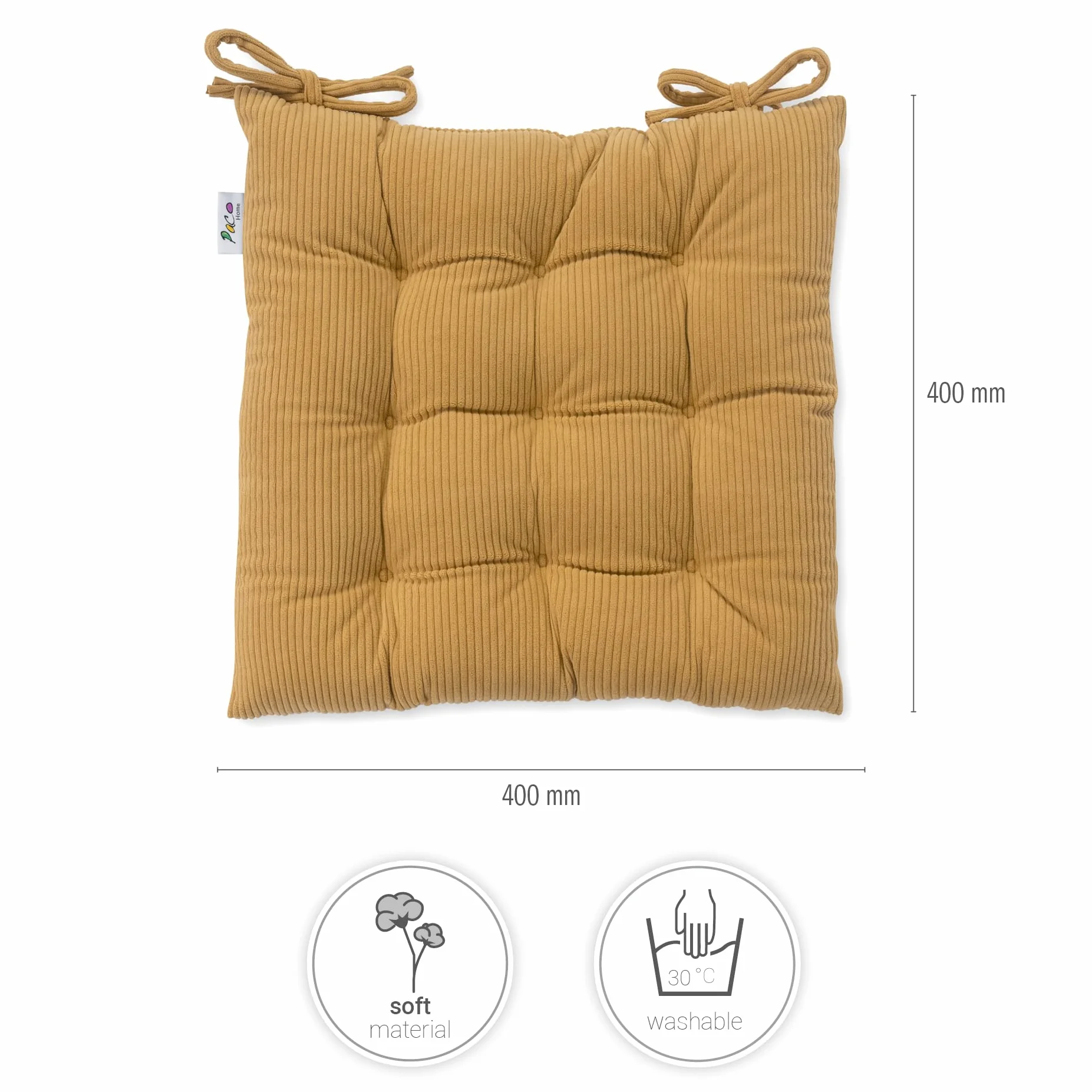 Paco Home Poduszka Na Siedzisko Z Tasiemkami 40x40 Na Krzes³o Fotel Biurowy Wewn±trz Ró¿ne Kolory Zestaw 2 sztuk, Kolor:Ochra, Rozmiar:40x40x5cm