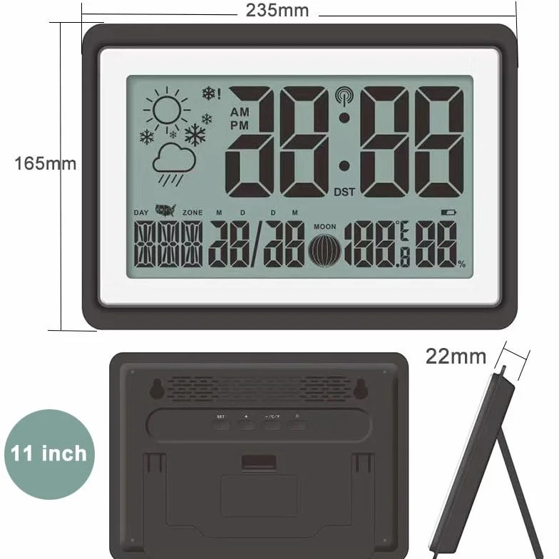 Zegar cyfrowy z wyświetlaczem LCD, zegar ścienny, zegary biurkowe, zasilanie bateryjne, pogoda, dzień tygodnia, wilgotność powietrza, 12/24 godziny, prognoza pogody