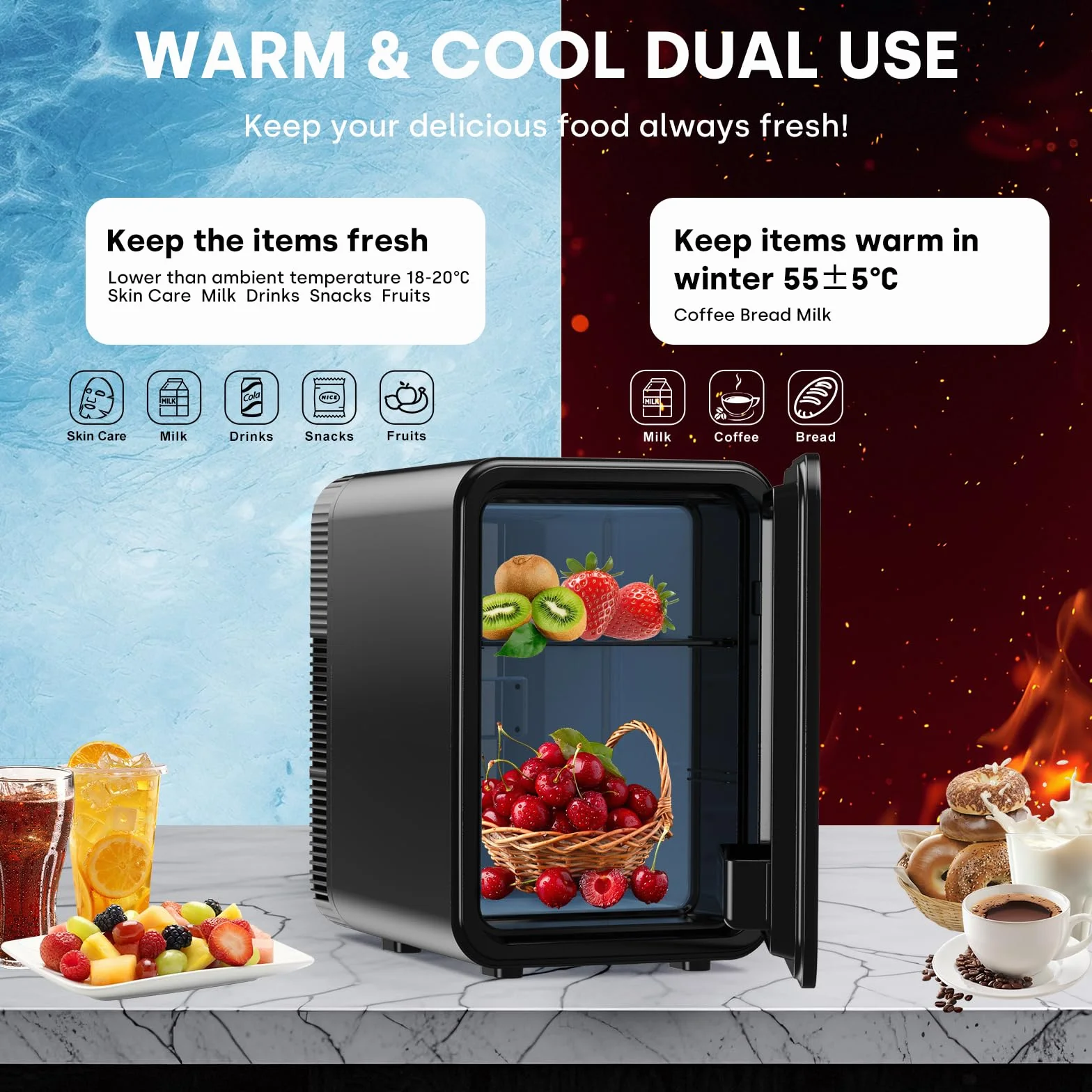 Enventor Przenośna mała lodówka 10 l (czarna), mini lodówka z funkcją chłodzenia i ciepła, 12 V/220 V, wyświetlacz LCD, mini lodówka do pokoju, samochodu i domu