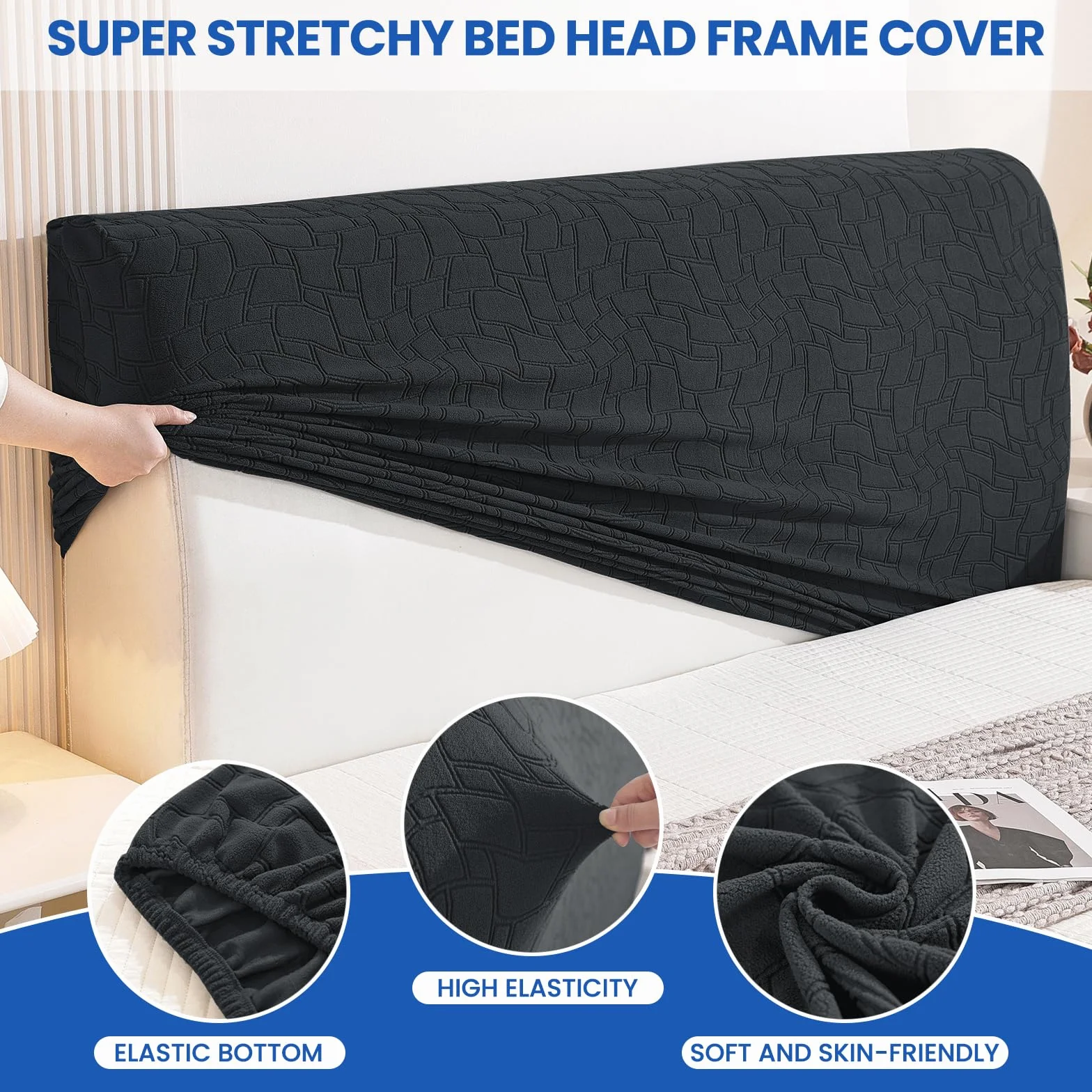 Ystyle Pokrowiec Na Zagłówek Łóżka, Odporny Na Kurz Headboard Slipcover, Rozciągliwy Pyłoszczelny Pokrowiec Ochronny Do Sypialni, Ochrona Pleców Do Deski Rozdzielczej (150CM, Ciemnoszary)