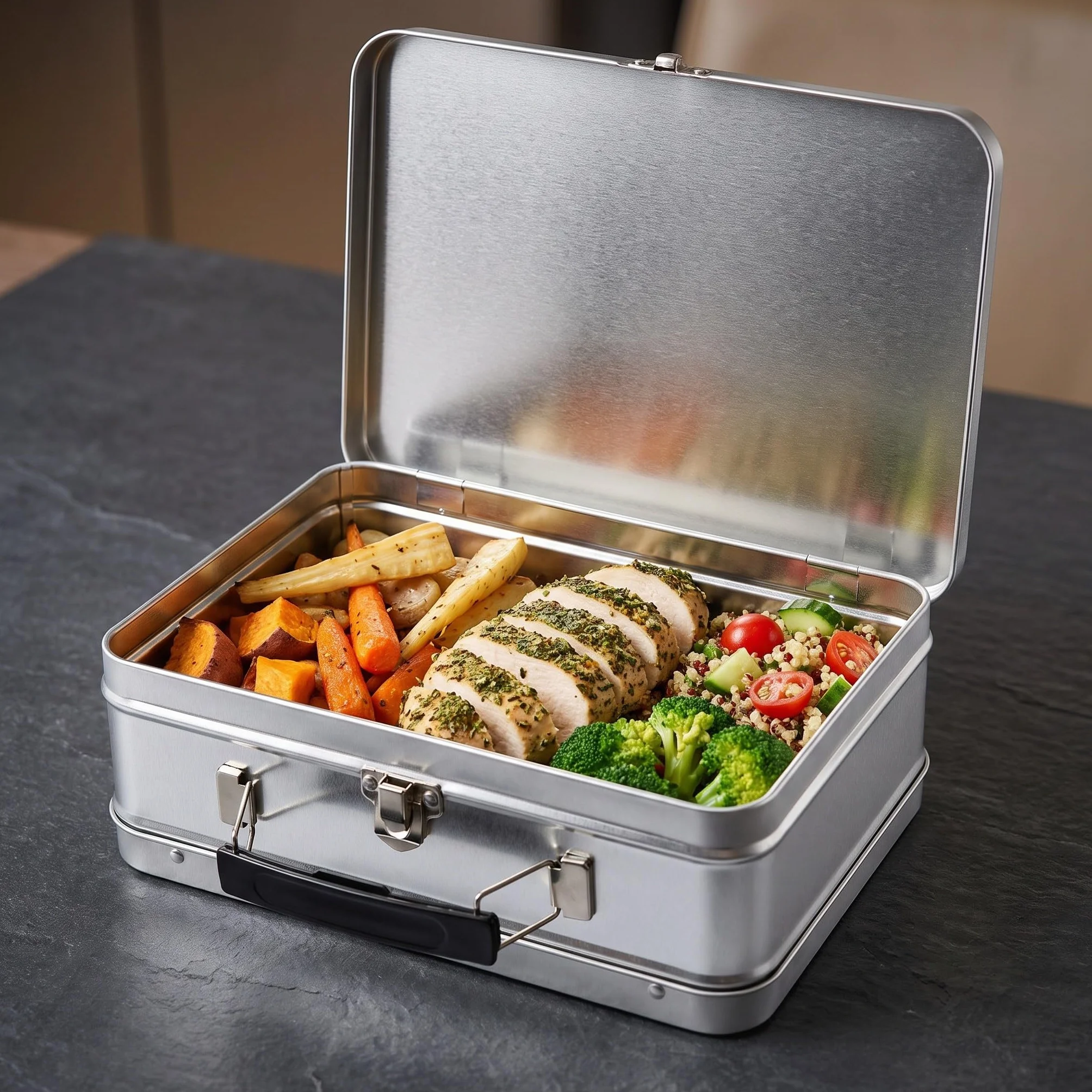 OUNONA 3 metalowe pudełka na lunch z zawiasową pokrywką – wielokrotnego użytku, szczelne, blaszane pojemniki na żywność dla mężczyzn i kobiet – zabytkowe pudełko bento do pracy, szkoły, na posiłki