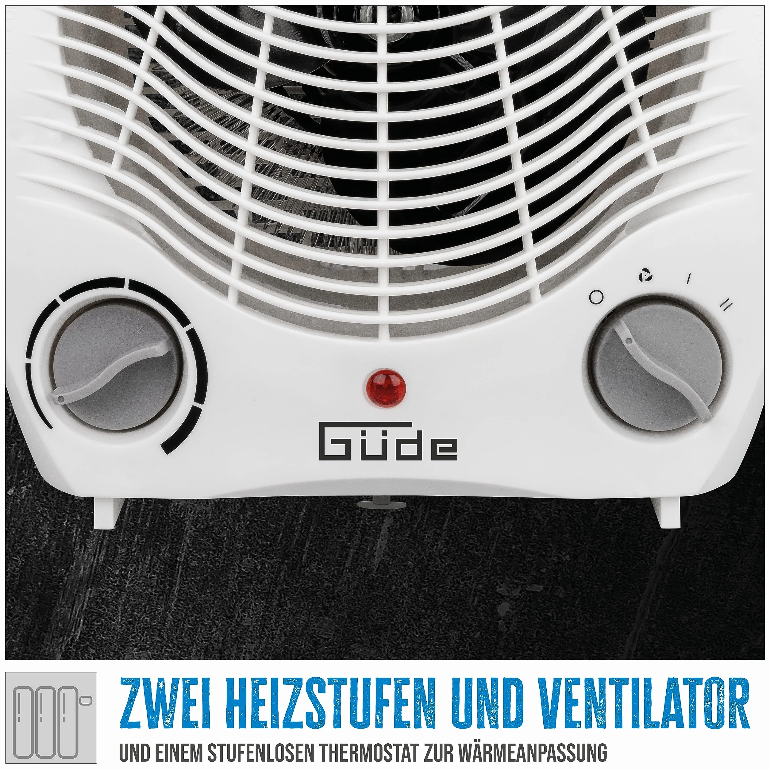 Güde 85175 GH 2000 termowentylator (moc grzewcza 2000 W, 2 stopnie mocy (1000/2000 W), funkcja wentylatora, moc nadmuchu 75 m³/h, bezstopniowy termostat, ochrona przed przegrzaniem i przewróceniem,