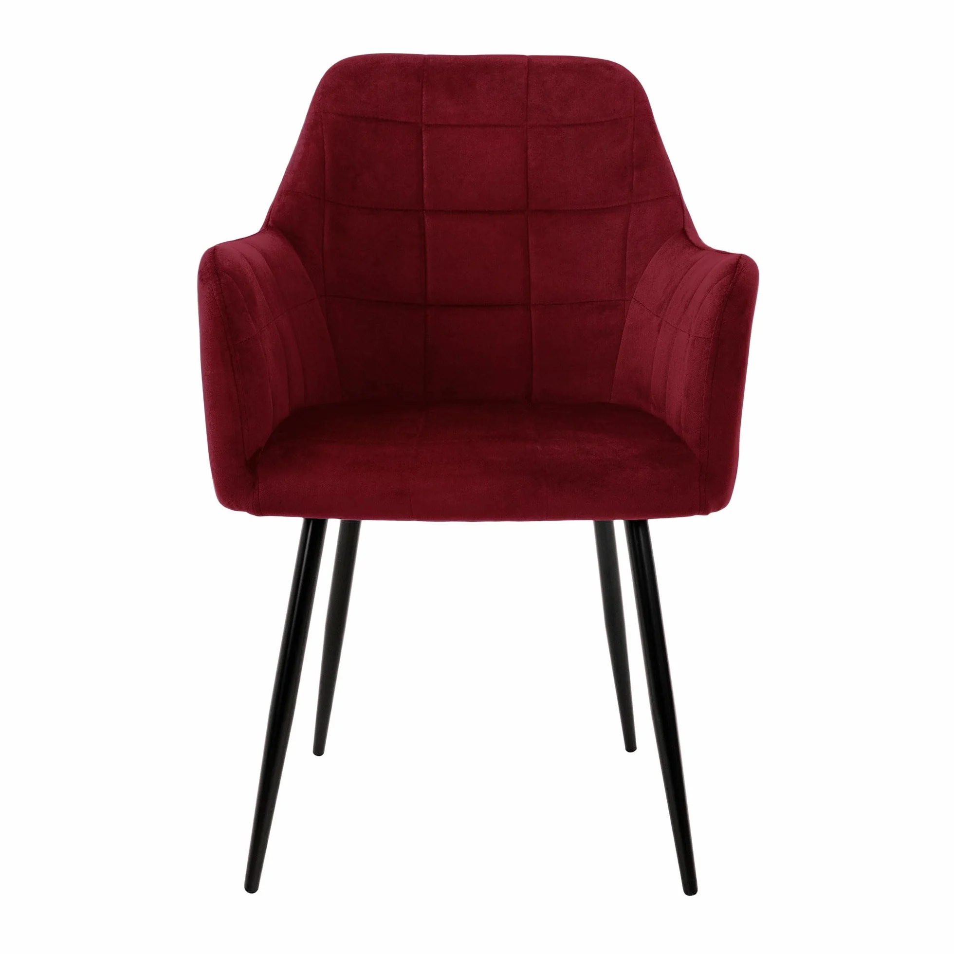 ECD Germany Zestaw 2 krzesel do jadalni Krzeslo do jadalni z oparciem i podlokietnikami Bordeaux Velvet Seat Metalowe nogi Krzesla kuchenne Krzesla do salonu Krzesla tapicerowane Krzesla Fotele
