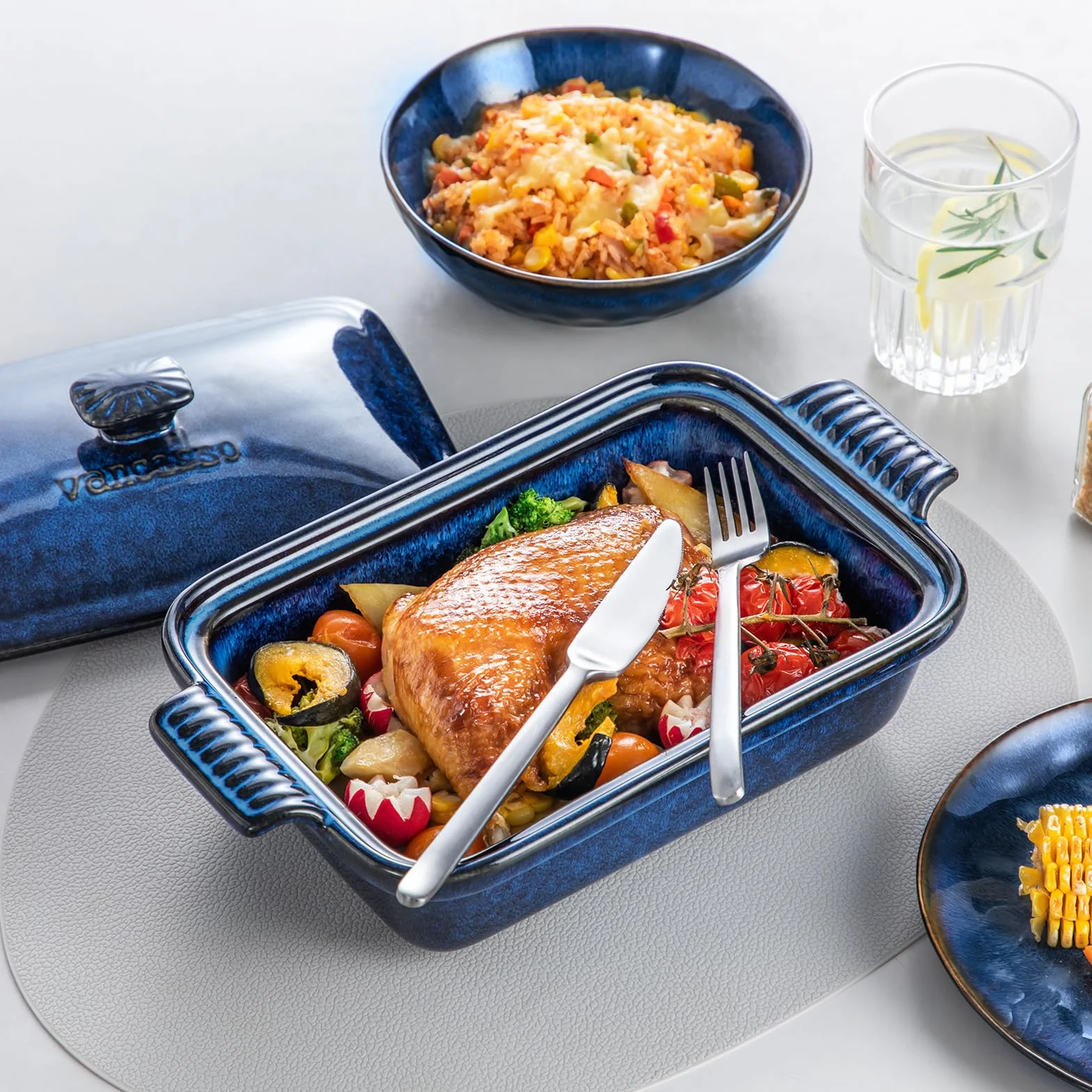 vancasso Gwiaździste naczynie do zapiekania z pokrywką, głęboka forma do lasagne o pojemności 1,8 l ceramiczne naczynie do zapiekania z pokrywką