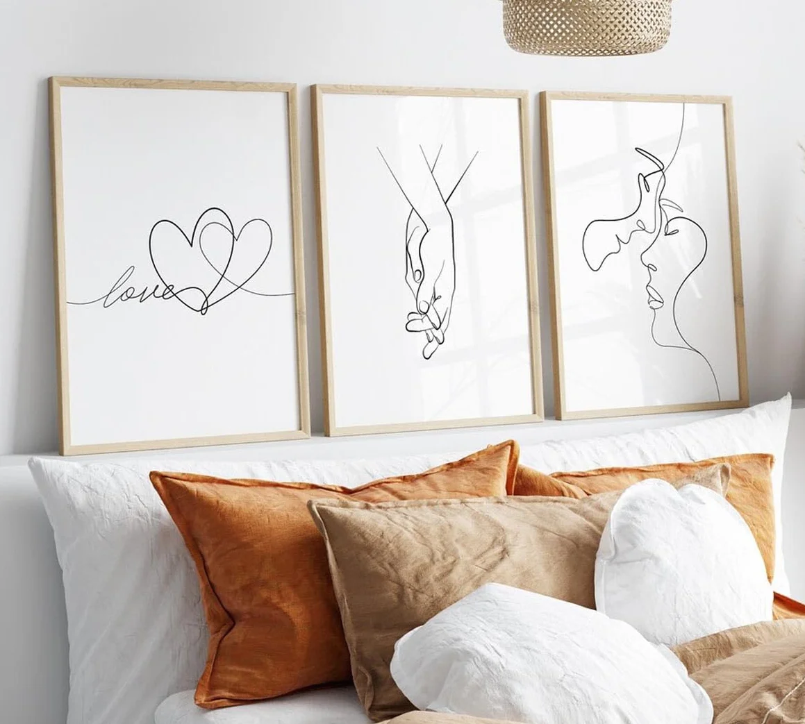 Zestaw plakatów Line Art Love 3 sztuki 30 x 40 cm czarno-białe cytaty dekoracja ścienna bez ramy