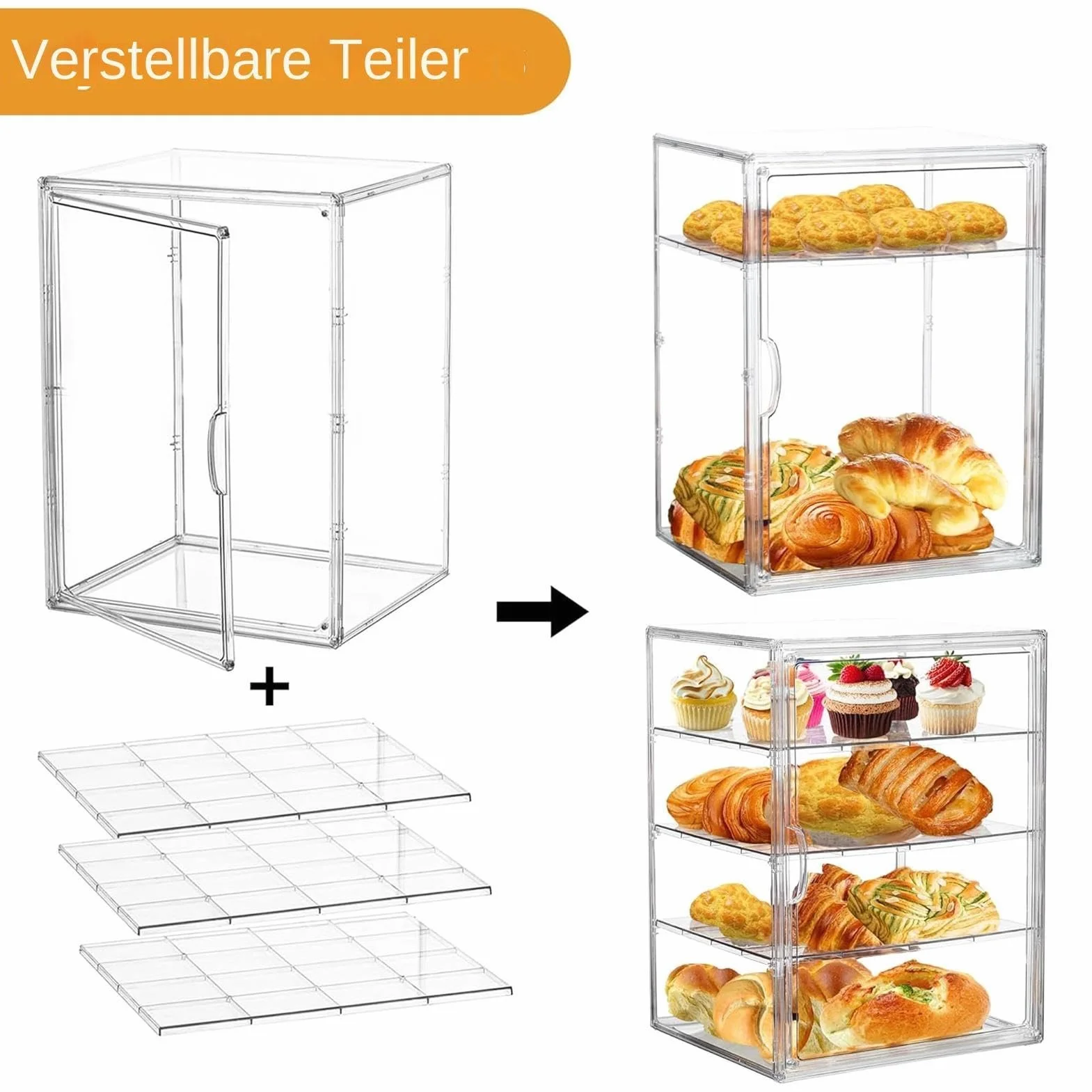 Generisch Bakery Display Case, regulowany przezroczysty akrylowy pojemnik, duży pojemnik na chleb z bezpieczną pokrywką, przezroczysty pojemnik na żywność z łatwym dostępem, organizer na blat o