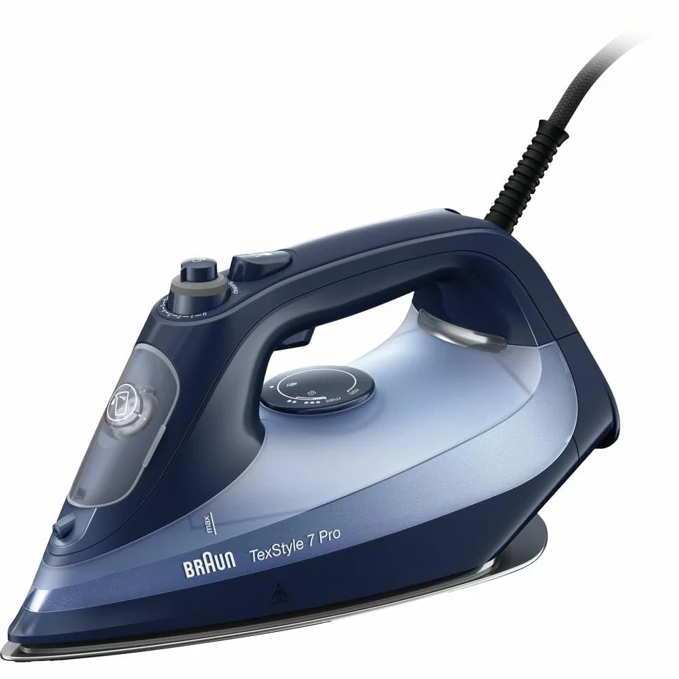 Braun TexStyle 7 Pro Żelazko parowe SI 7160 BL – żelazko z stopą żelazka Freeglide 3D, pionowa para, 3000 W, niebieskie